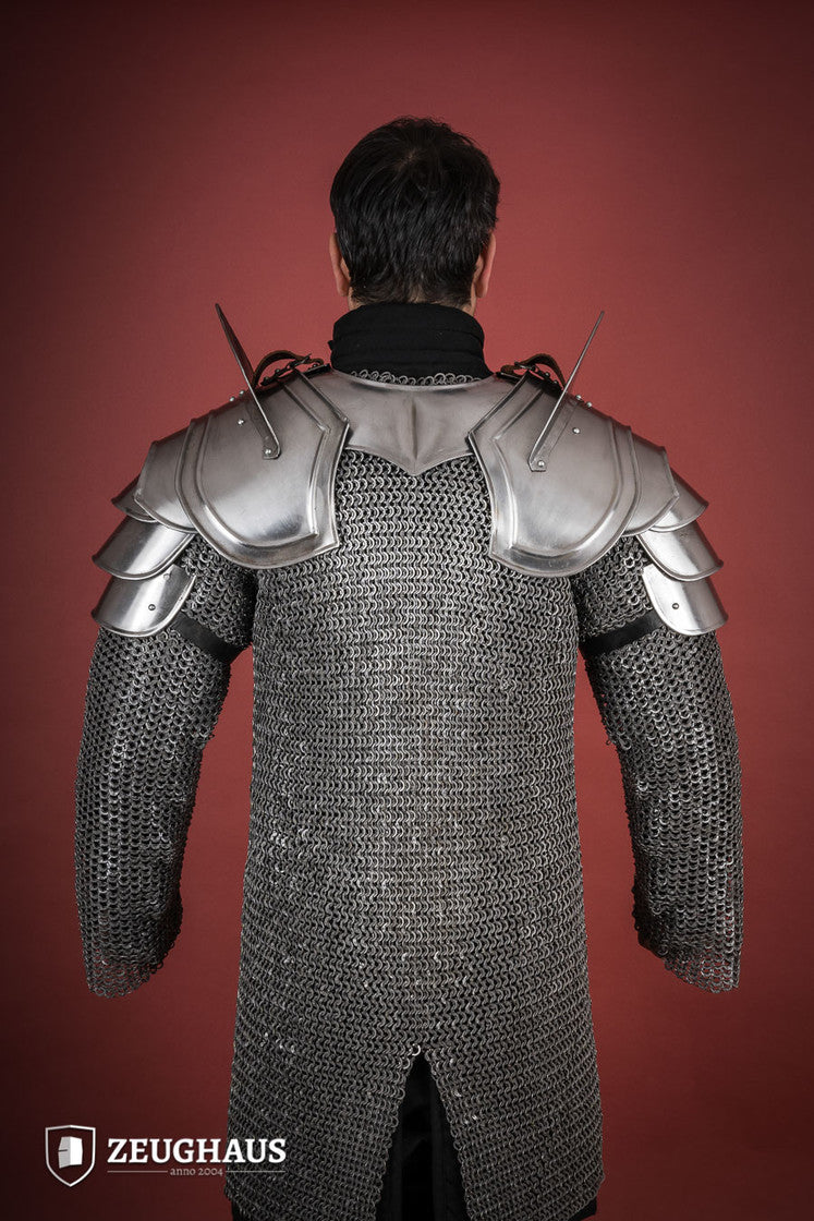 Polished Warrior Pauldrons with Bladebreakers - Medieval Armor Shoulder Guards for LARP, Cosplay & Renaissance Fairs