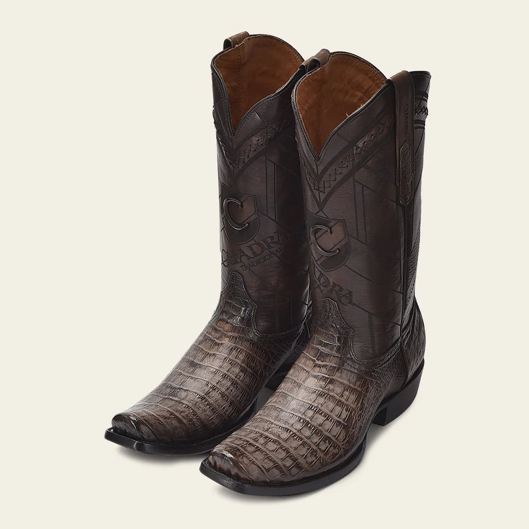 Exotic Caiman Leather Cowboy Boots for Men - Premium Chocolate Brown Dress Boots - Perfect for Western Rodeo, Country Dance & Casual Wear