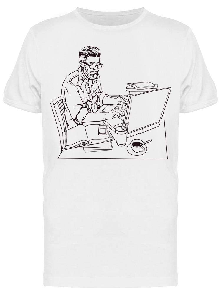 Smartprints Hipster Journalist Graphic T-Shirt for Men - Stylish Casual Wear for Coffee Shops, Urban Outings & Creative Workspaces