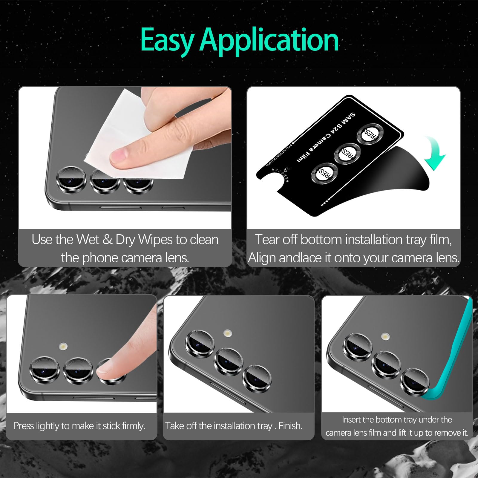 Aerku Camera Lens Protector for Samsung Galaxy S24 5G - Tempered Glass, HD Clear Scratch-Resistant, 9H Hardness Aluminum Frame - Anti-Scratch Screen Protector Compatible with All Phone Cases (Black) - Perfect for Outdoor Photography & Daily Protection