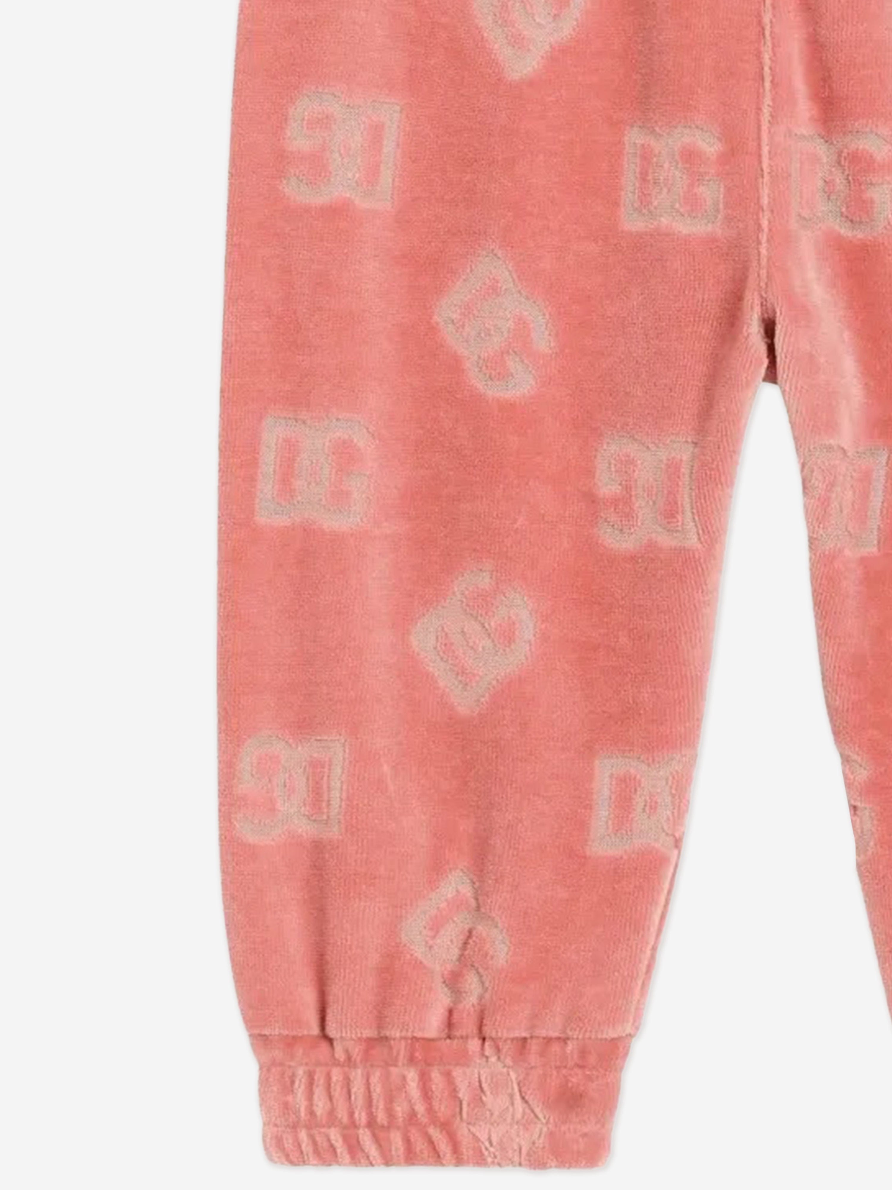 Baby Girls Jacquard Logo Joggers in Pink - Soft Cotton Jogging Pants for Toddlers & Infants - Perfect for Playtime, Daycare & Casual Outfits
