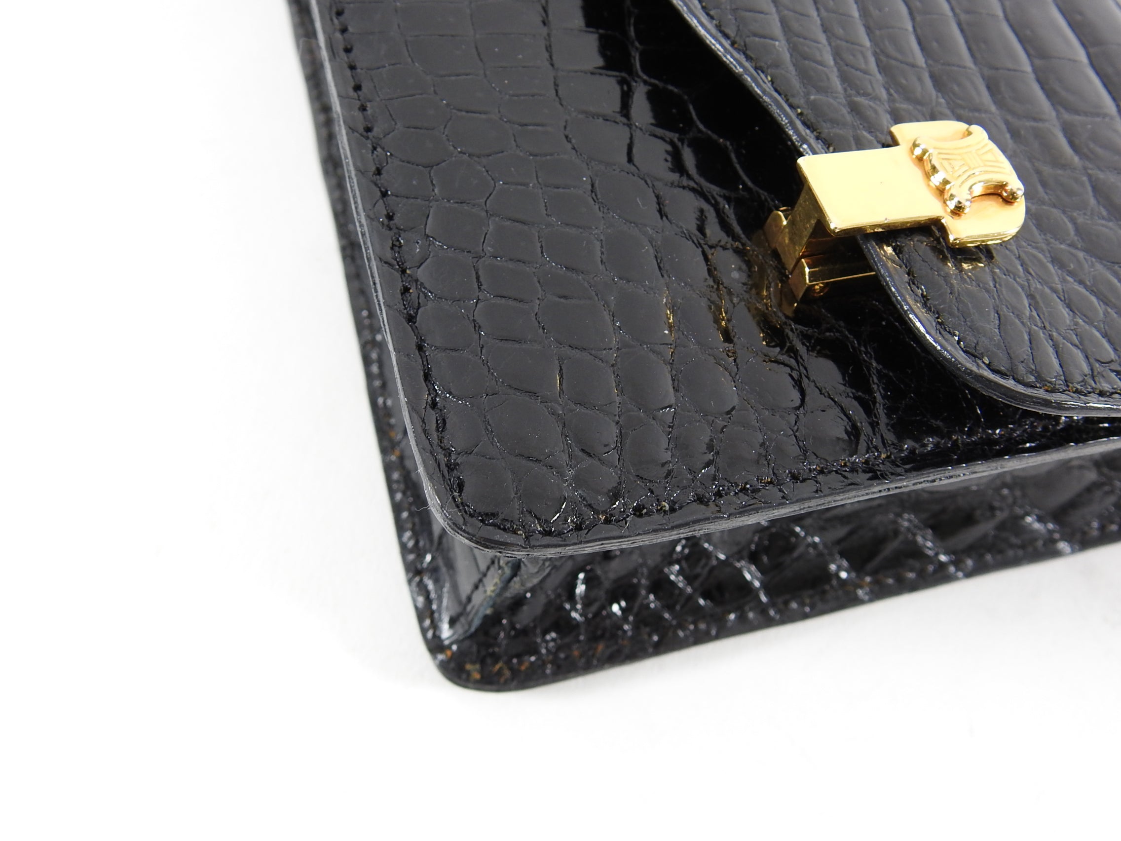 Vintage Celine Black Crocodile Box Shoulder Bag 1980s - Luxury Retro Handbag for Women, Perfect for Evening Parties & Special Occasions