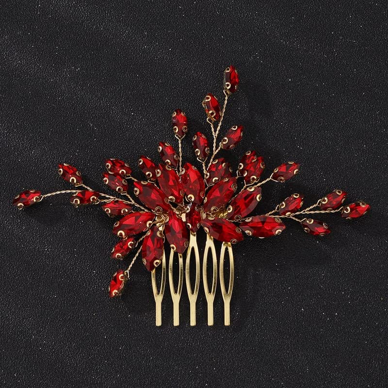 Luxury Rhinestone Bridal Hair Comb for Women - Sparkling Red Wedding Hair Accessory with Shiny Crystals, Perfect for Brides, Bridesmaids, and Special Occasions (Elegant Side Hair Comb for Weddings, Prom, Parties, and Formal Events)