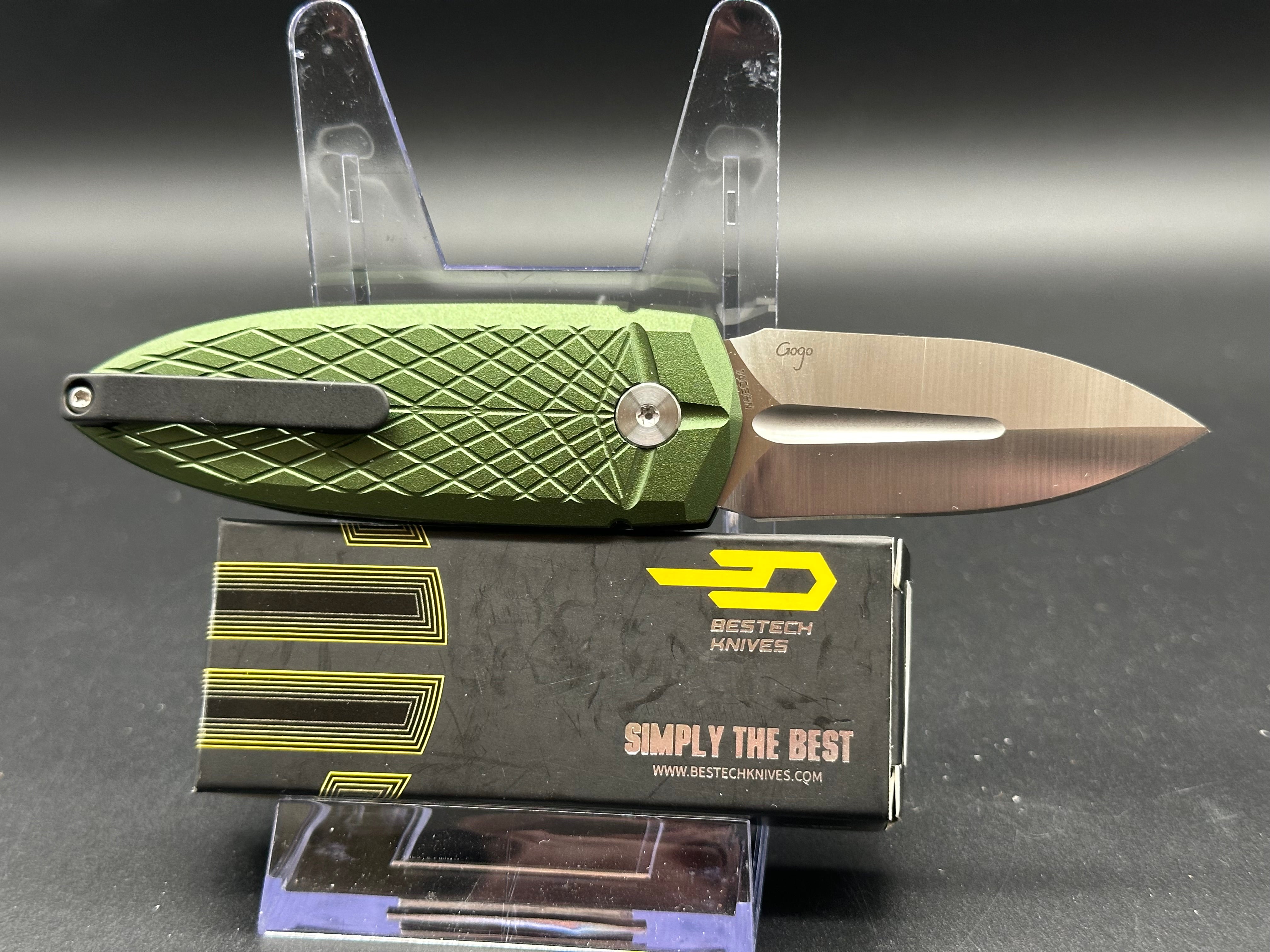 Bestech Ququ Cricket Folding Pocket Knife - Green Aluminum Handle, 14C28N Stainless Steel Plain Edge, Satin Finish BG57B - Perfect for Camping, Hiking & Everyday Carry (EDC)