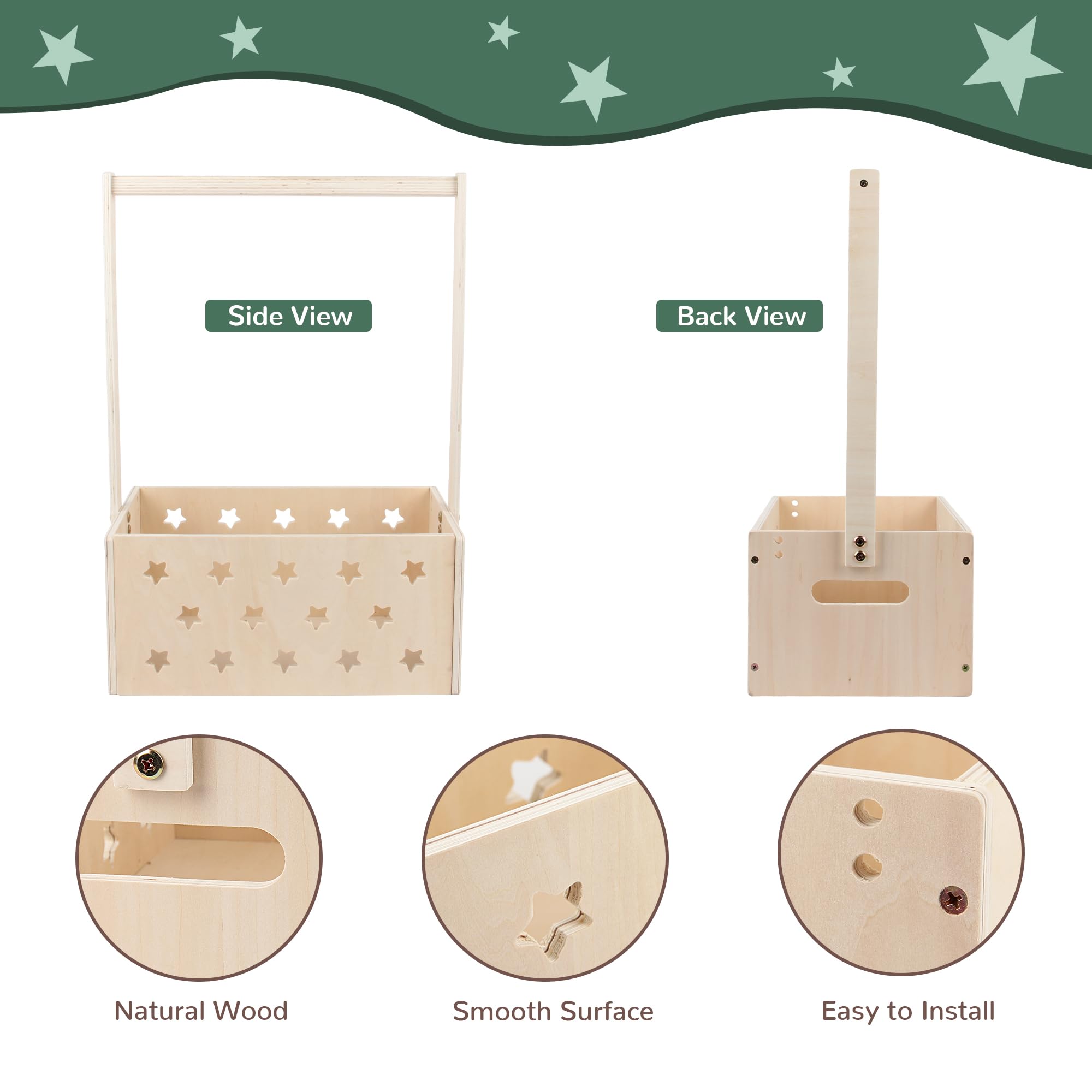 Wooden Baby Shower Gift Crate with Handle - Nursery Storage Basket for Newborn Boys & Girls - Baby Shower Gifts for New Parents - Perfect for Organizing Baby Clothes, Toys, and Nursery Essentials
