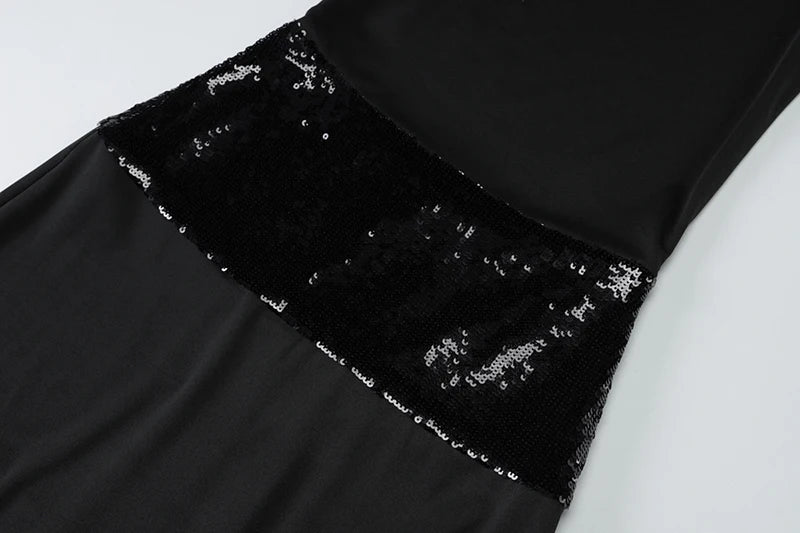 Elegant Black Halter Backless Glitter Maxi Dress for Women - High Waist Sleeveless Long Gown for Evening Party, Prom, Wedding Guest & Special Occasions