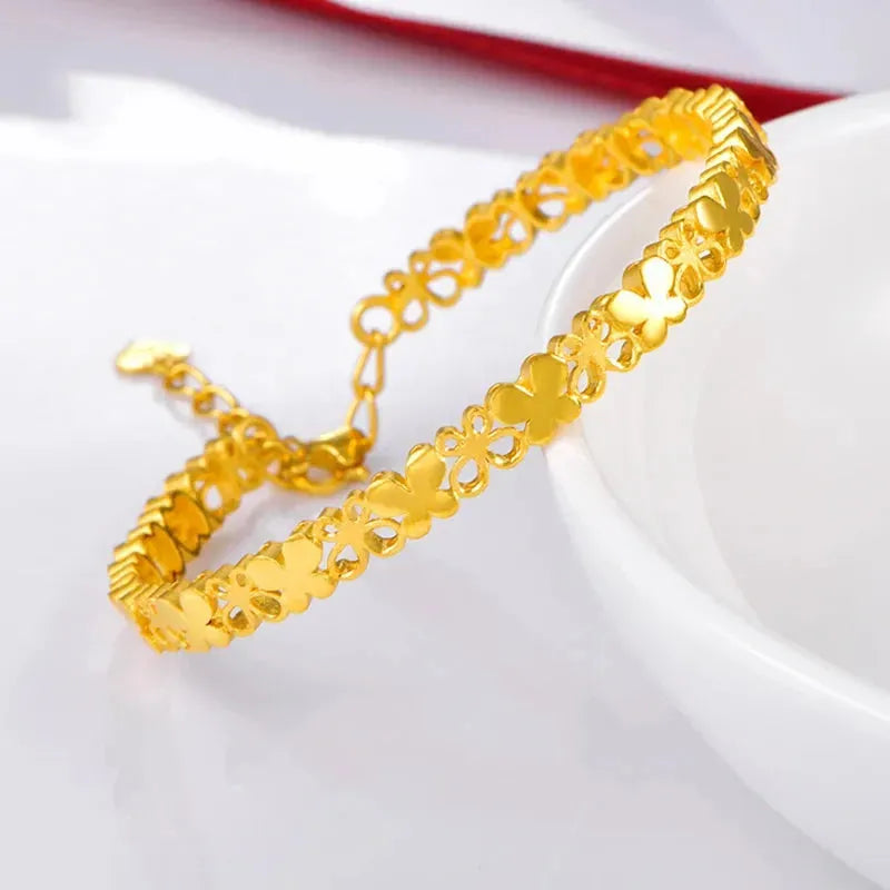 24K Pure Gold Bracelet 999 Solid Gold Bangle - Elegant Butterfly Design Classic Party Jewelry for Women | Perfect for Weddings, Anniversaries & Special Occasions
