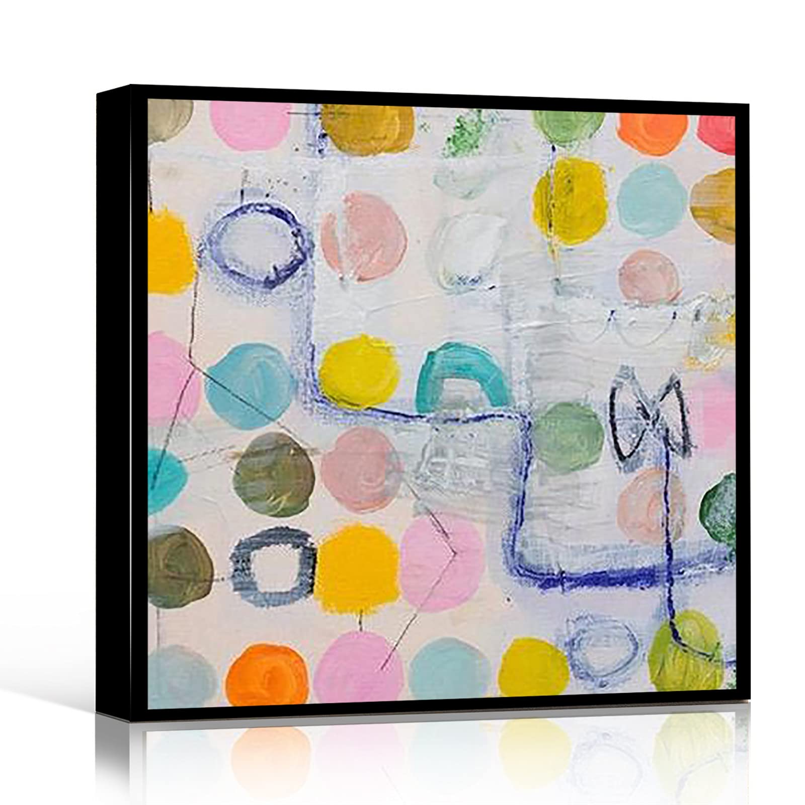 8x8 Inch Framed Modern Abstract Floral Canvas Wall Art - Colorful Motivational Painting for Living Room, Bedroom & Office Decor