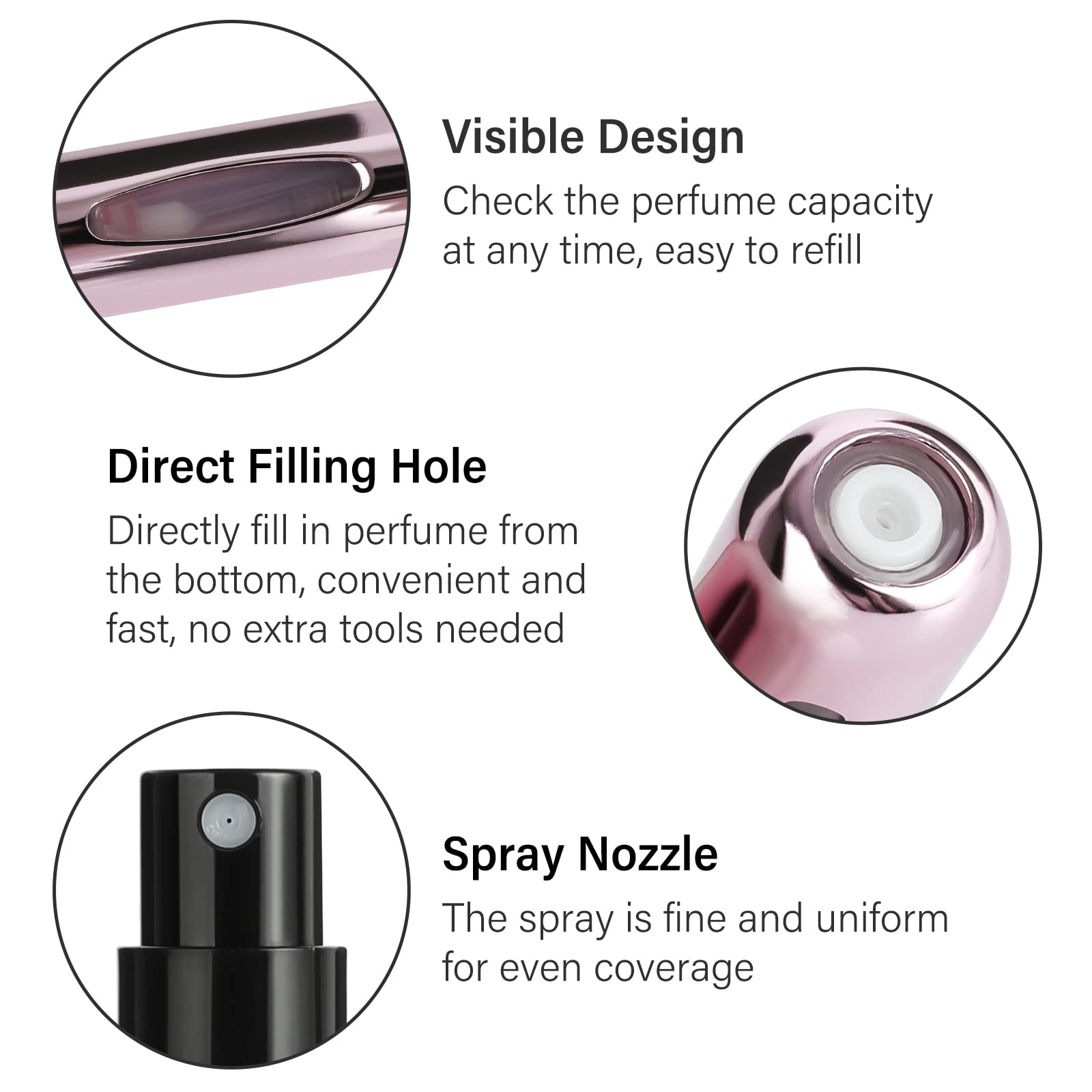 Scholazs 5ml Refillable Perfume Atomizer Bottle - Portable Travel Mini Spray Bottle for Cologne & Fragrance - Leak Proof Empty Perfume Dispenser for Women & Men - Perfect for Airplane Travel, Gym Bag & Purse Essentials