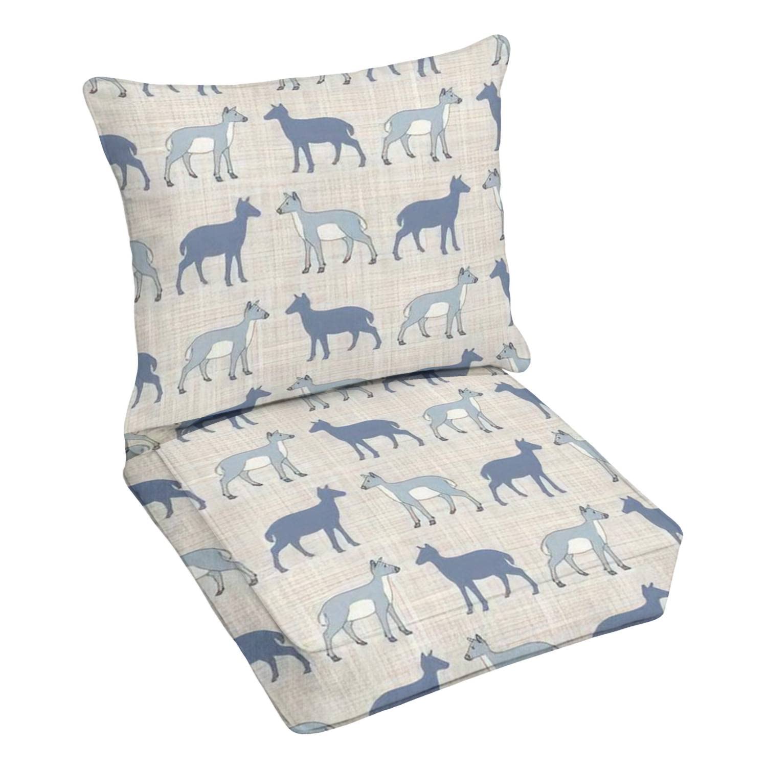 Premium Outdoor Deep Seating Cushion Set - French Farmhouse Deer Silhouette Design, Shabby Chic Linen Conversation Back Cushions for Patio Furniture, Lounge Chairs - Perfect for Garden, Porch, and Poolside Relaxation