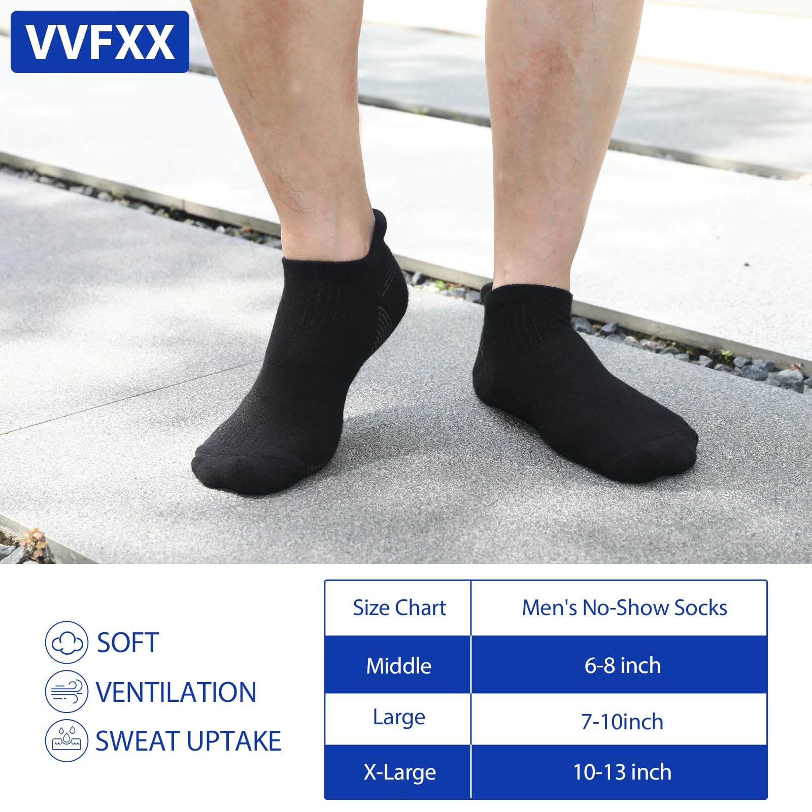 VVFXX Men's Athletic Running Socks - 6 Pairs No Show Ankle Socks with Compression Support for Sports, Gym & Daily Wear - Breathable Moisture Wicking Workout Socks for Men