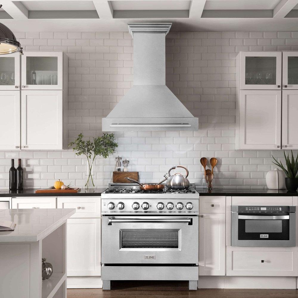 ZLINE 36 Inch Stainless Steel Wall Mount Range Hood with Satin Finish & Stainless Steel Handle (8654SNX 36) - Powerful Kitchen Ventilation for Gas Stoves & Cooking Areas