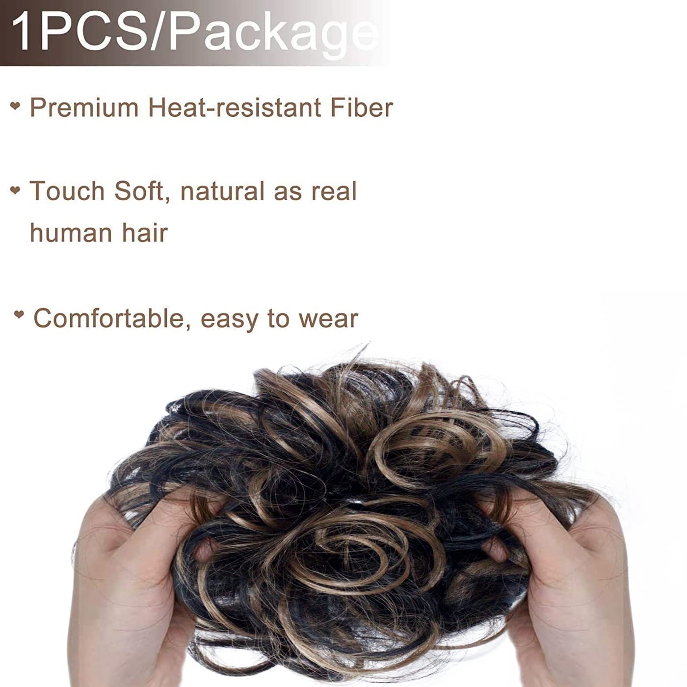 Messy Bun Hair Extension Scrunchie - 2-Pack Synthetic Hair Bun for Women & Girls with Golden Highlights | Perfect for Parties, Weddings & Everyday Styling