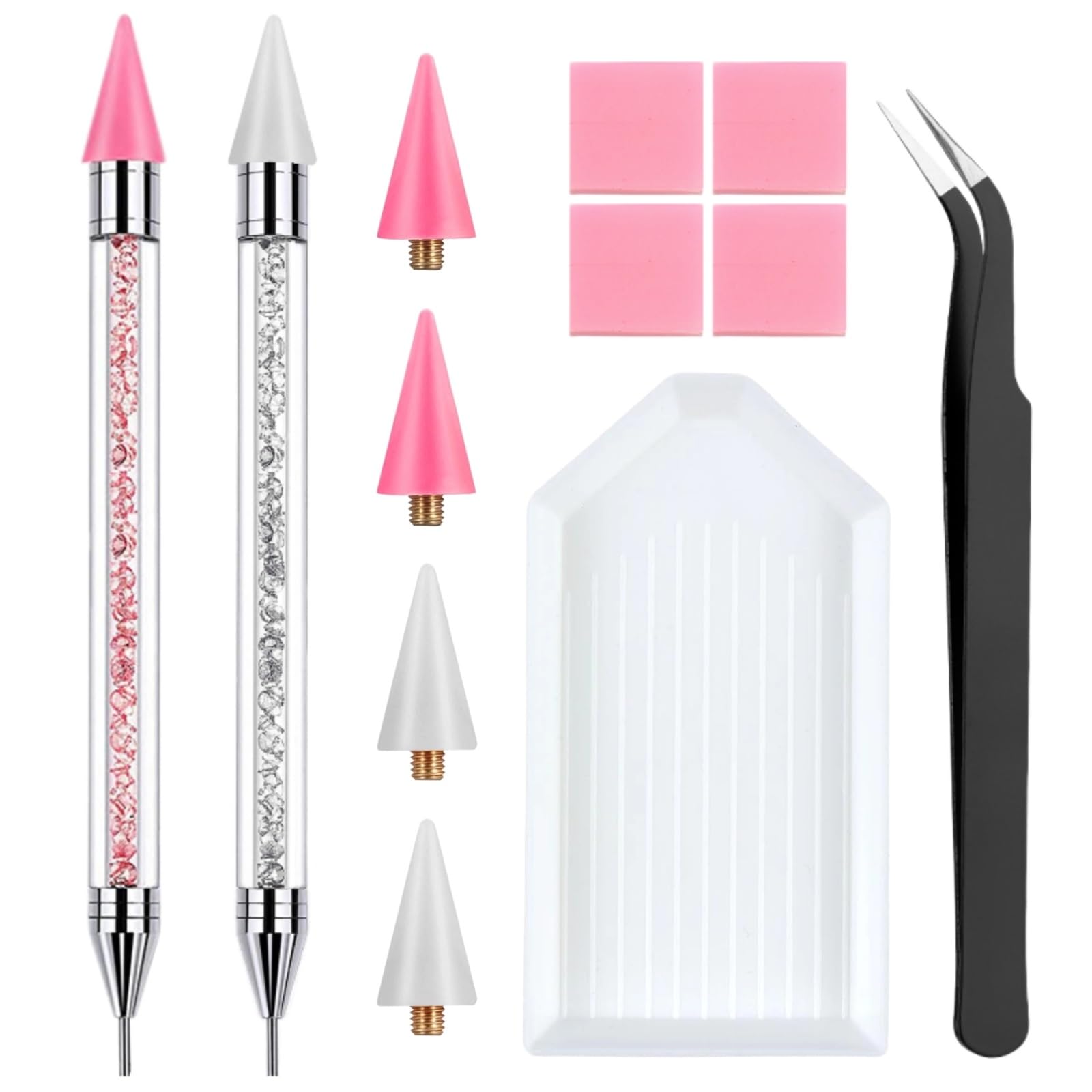 2 Pack Rhinestone Picker Tool Set - Dotting Pen with 4 Wax Tips, Wax Pencil & Tweezer for Rhinestones, Gem Jewel Pickup Applicator - Perfect for Bedazzling Nail Art, DIY Crafts, and Jewelry Making