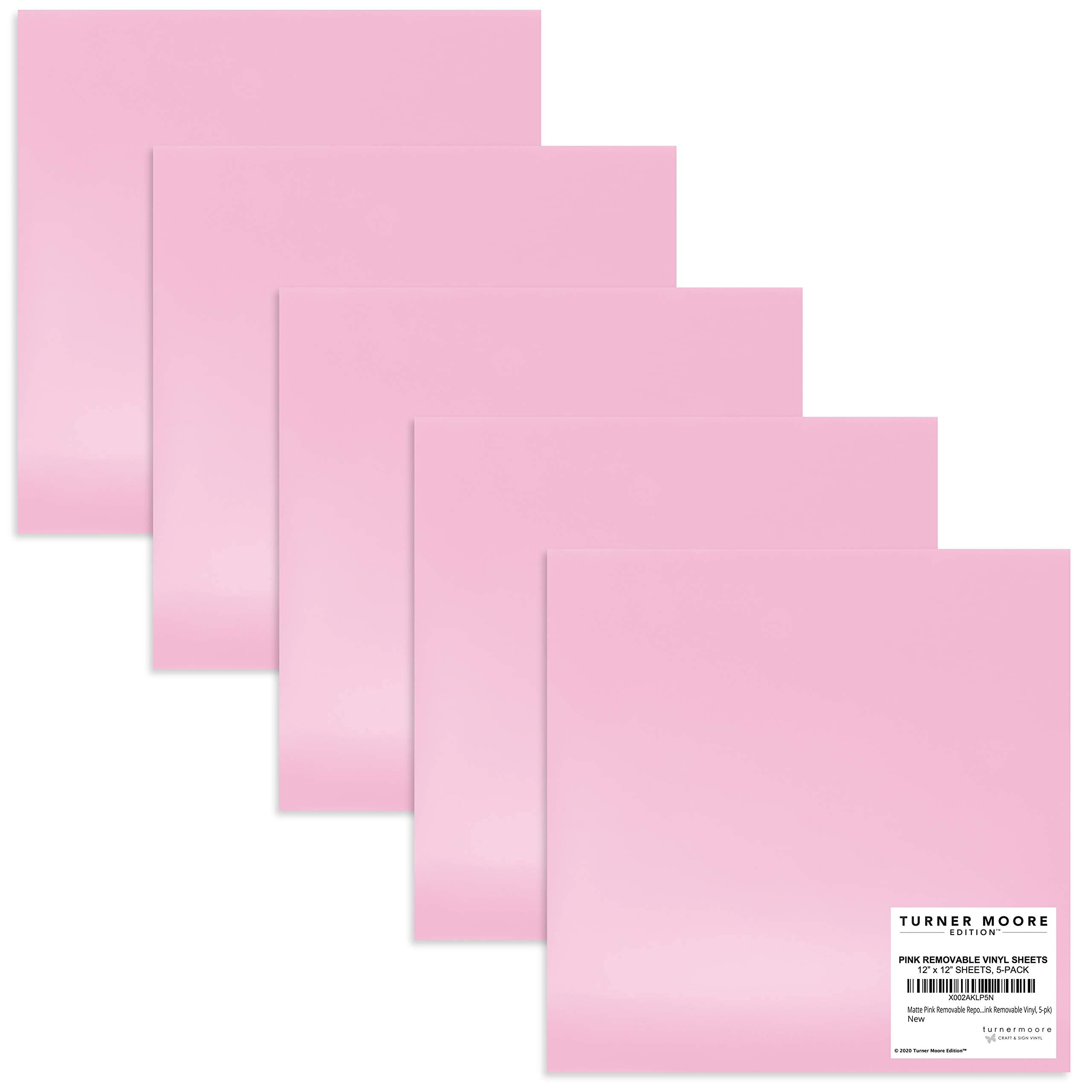 Turner Moore Edition Pink Removable Vinyl for Cricut - 12x12 Inch Baby Pink Adhesive Sheets for DIY Crafts, Wall Decals, Nursery Decor - Matte Finish Temporary Vinyl (5-Pack) - Perfect for Kids Room, Home Decor, Scrapbooking & DIY Projects