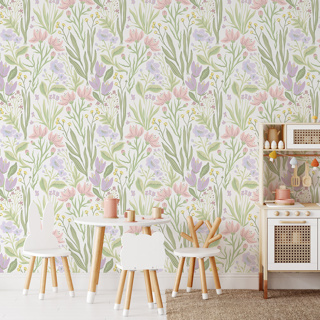 Pastel Flowers Wallpaper CC245 - Soft Floral Peel and Stick Wallpaper for Bedroom, Nursery & Home Decor | Self-Adhesive & Easy to Install