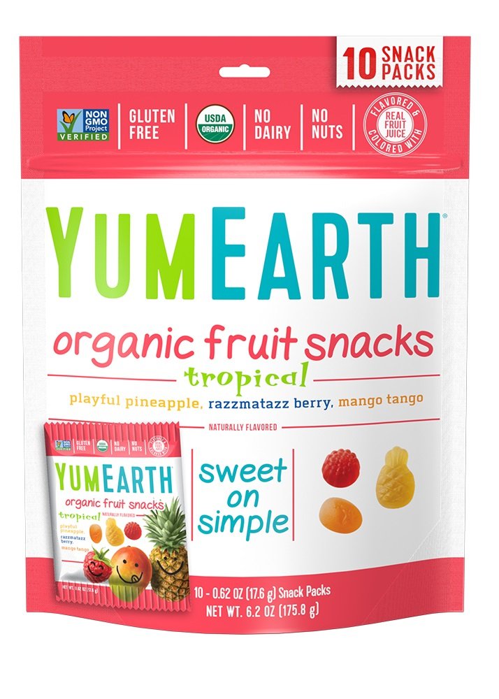 YumEarth Organic Tropical Fruit Snacks - 10 Pouches per Pack, 6.2oz (Pack of 12) | Gluten-Free, Vegan & Non-GMO | Healthy Kids Snacks for School, Travel & Lunchboxes