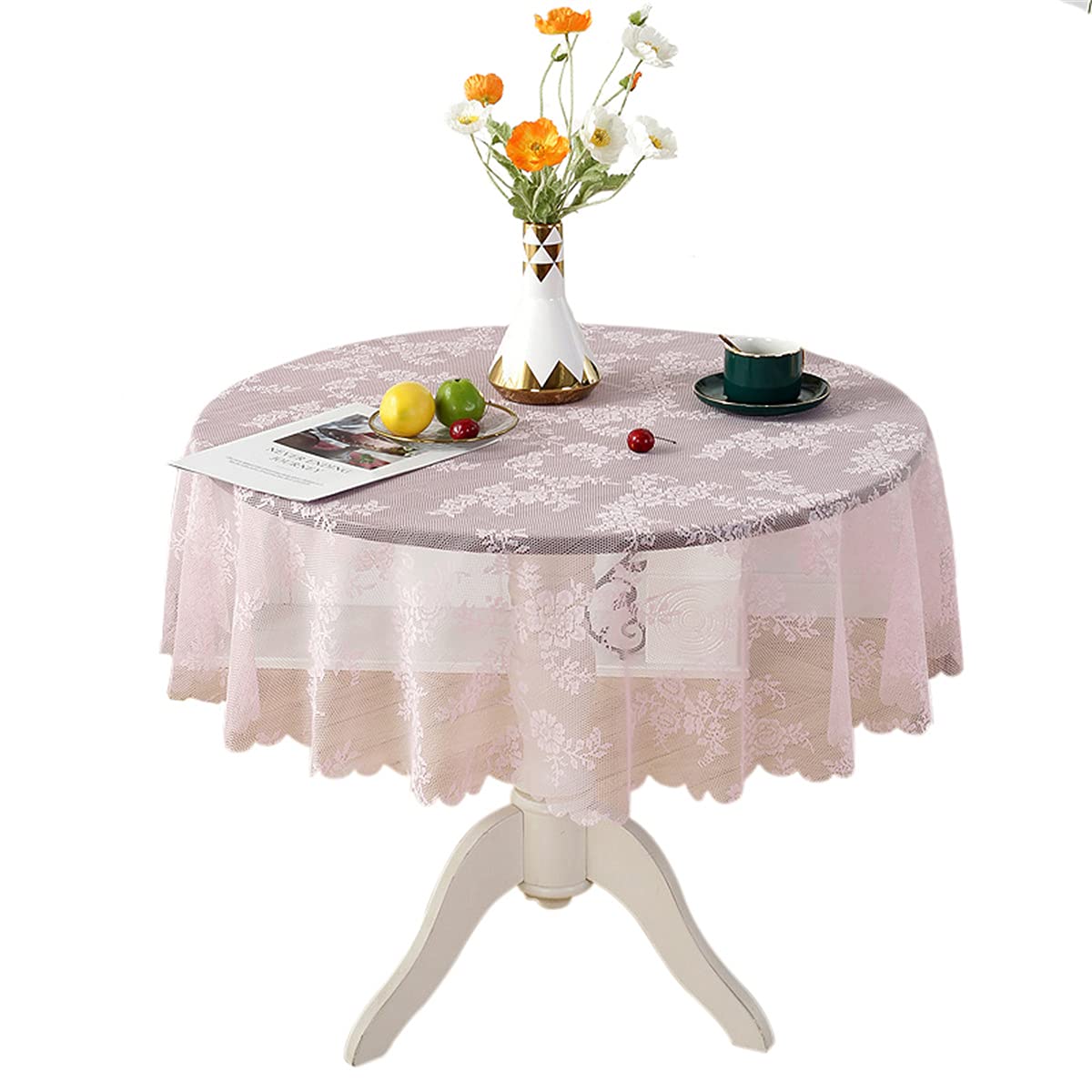 Vintage Round Pink Lace Tablecloth 78 Inch - Classic Elegant Lightweight Table Cover for Dining Room, Wedding, Party & Home Decor