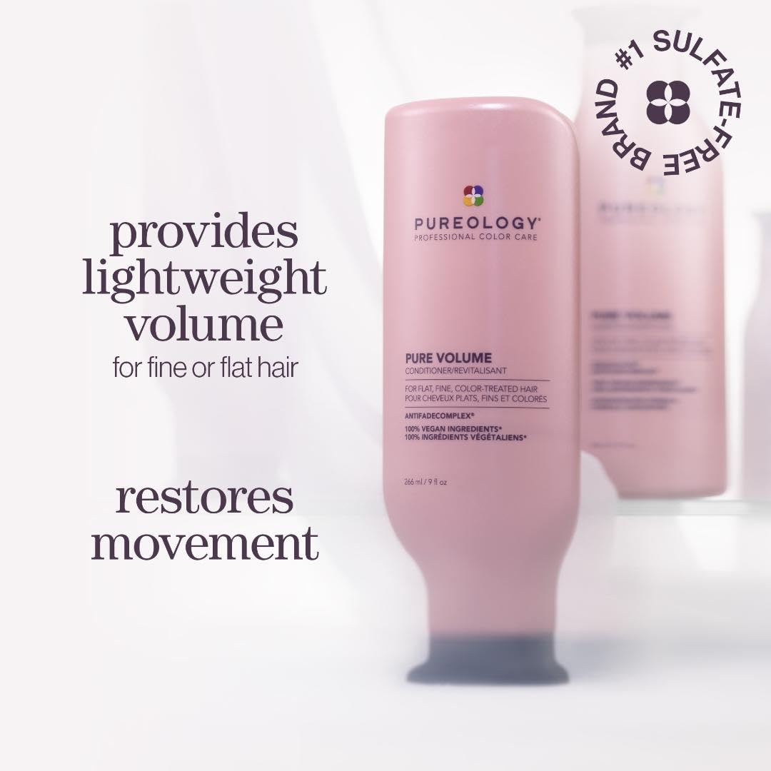 Pureology Pure Volume Volumizing Shampoo & Conditioner Set for Flat, Color-Treated Hair - Sulfate-Free, Vegan, Paraben-Free Hair Care | Boost Volume for Thin Hair & Protect Color at Home Salon