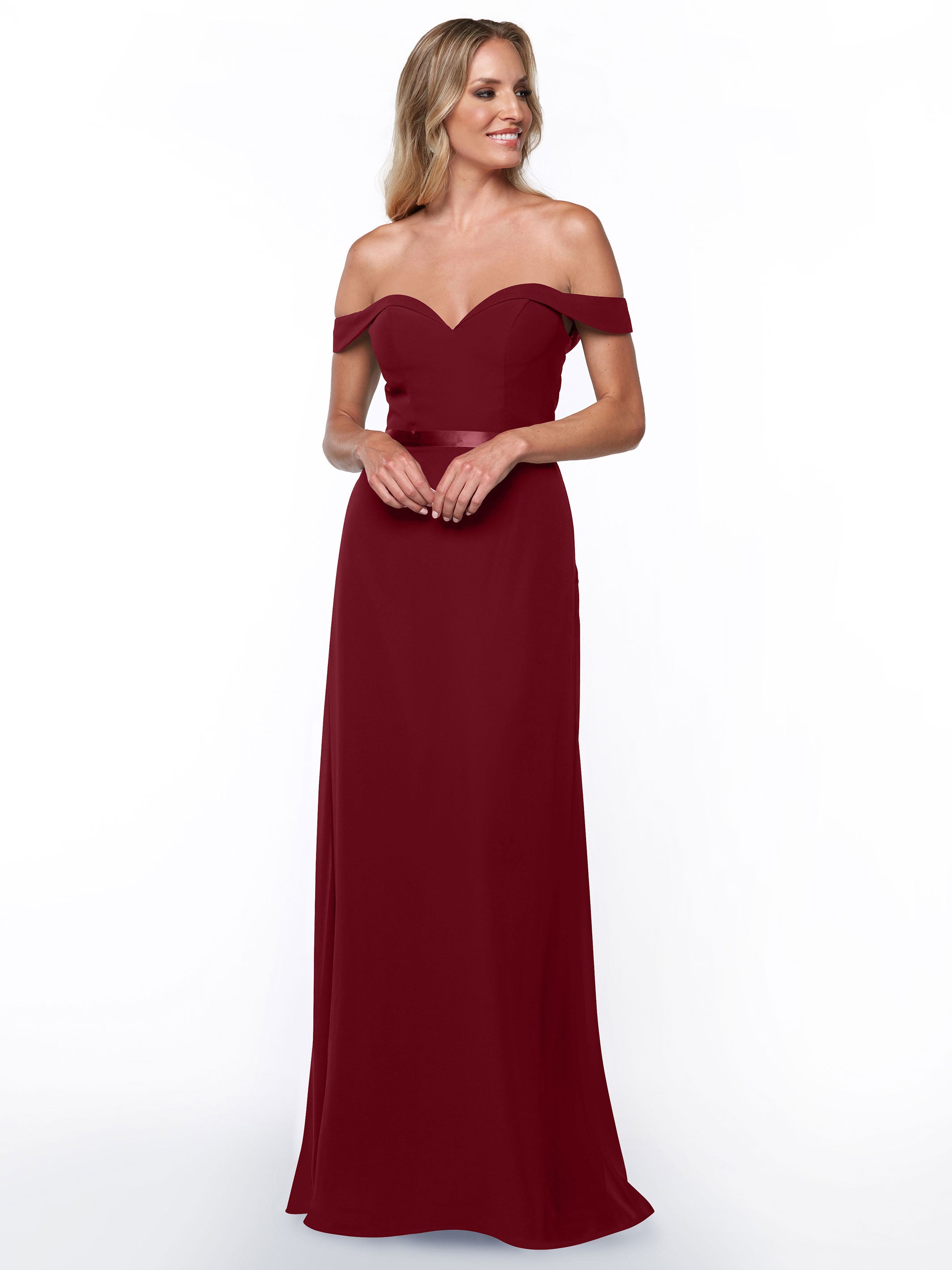 Elegant Off-The-Shoulder Chiffon A-Line Bridesmaid Dress with Sash - Style 80145 | Perfect for Weddings, Formal Events & Special Occasions