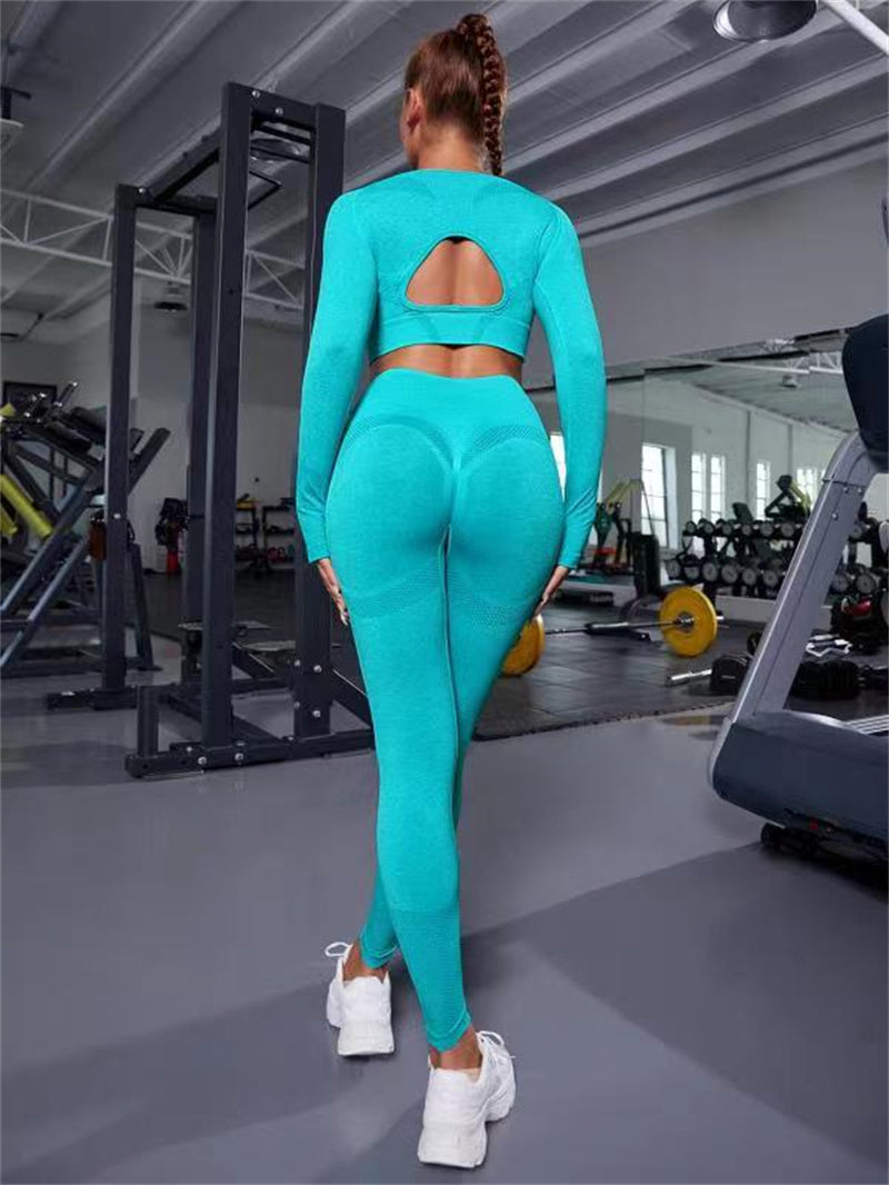 2-Piece Women's Workout Set - Long Sleeve Mesh Top & High Waist Butt Lifting Seamless Leggings | Gym Fitness Yoga Running Sportswear Outfit for Women | Perfect for Gym, Yoga, Running & Casual Wear