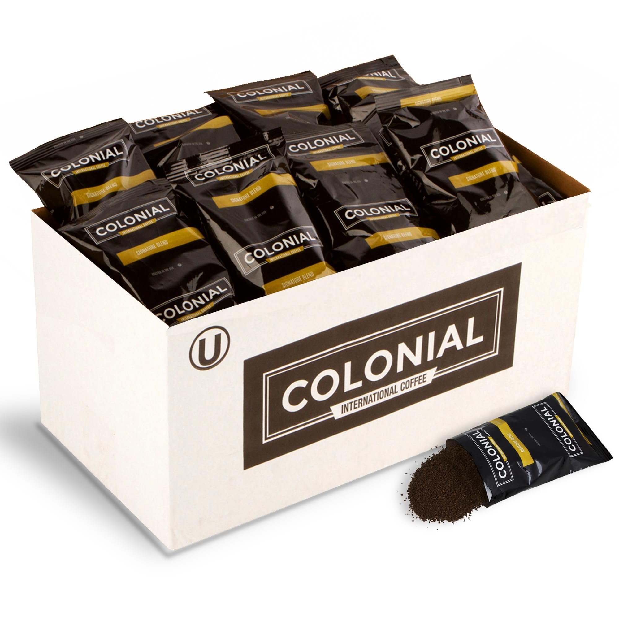 Premium Colonial Coffee Packets - 100 Single-Serve Pre Ground Coffee Bags (2.5oz Each), Medium Roast Breakfast Blend for Drip Coffee Makers - Perfect for Offices, Camping & Quick Morning Brews