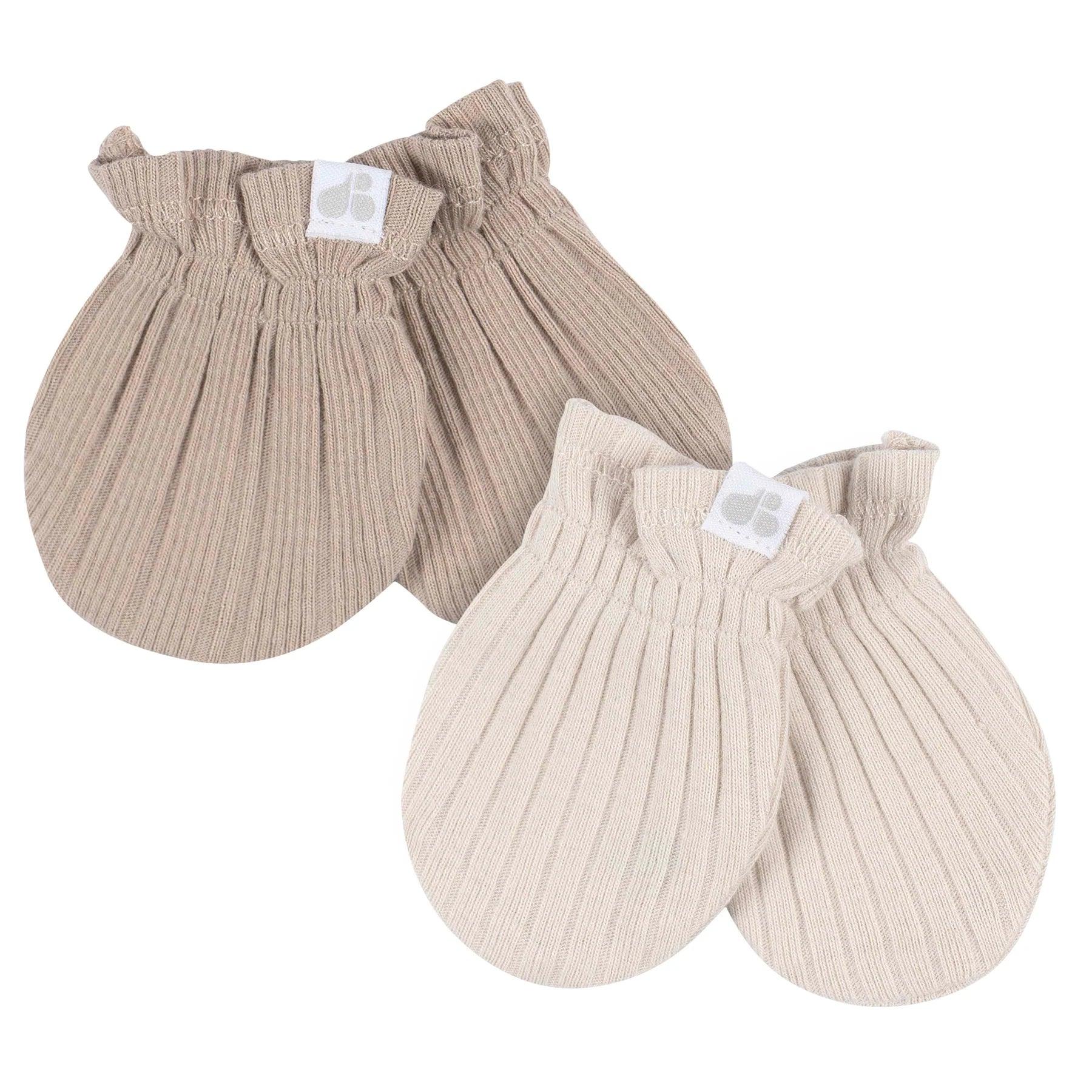 Gerber Baby Just Born 4-Piece Hat and Mittens Set - Neutral Tan for Newborns - Perfect for Hospital, Photo Shoots & First Outings