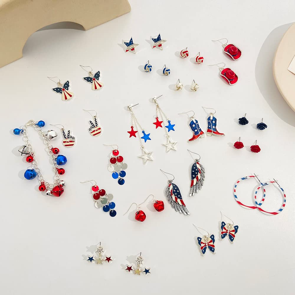 USA Flag Earrings - Patriotic Red White Blue Dangle Earrings for Women | 4th of July, Independence Day Jewelry | Perfect for Parties, Festivals & Patriotic Events