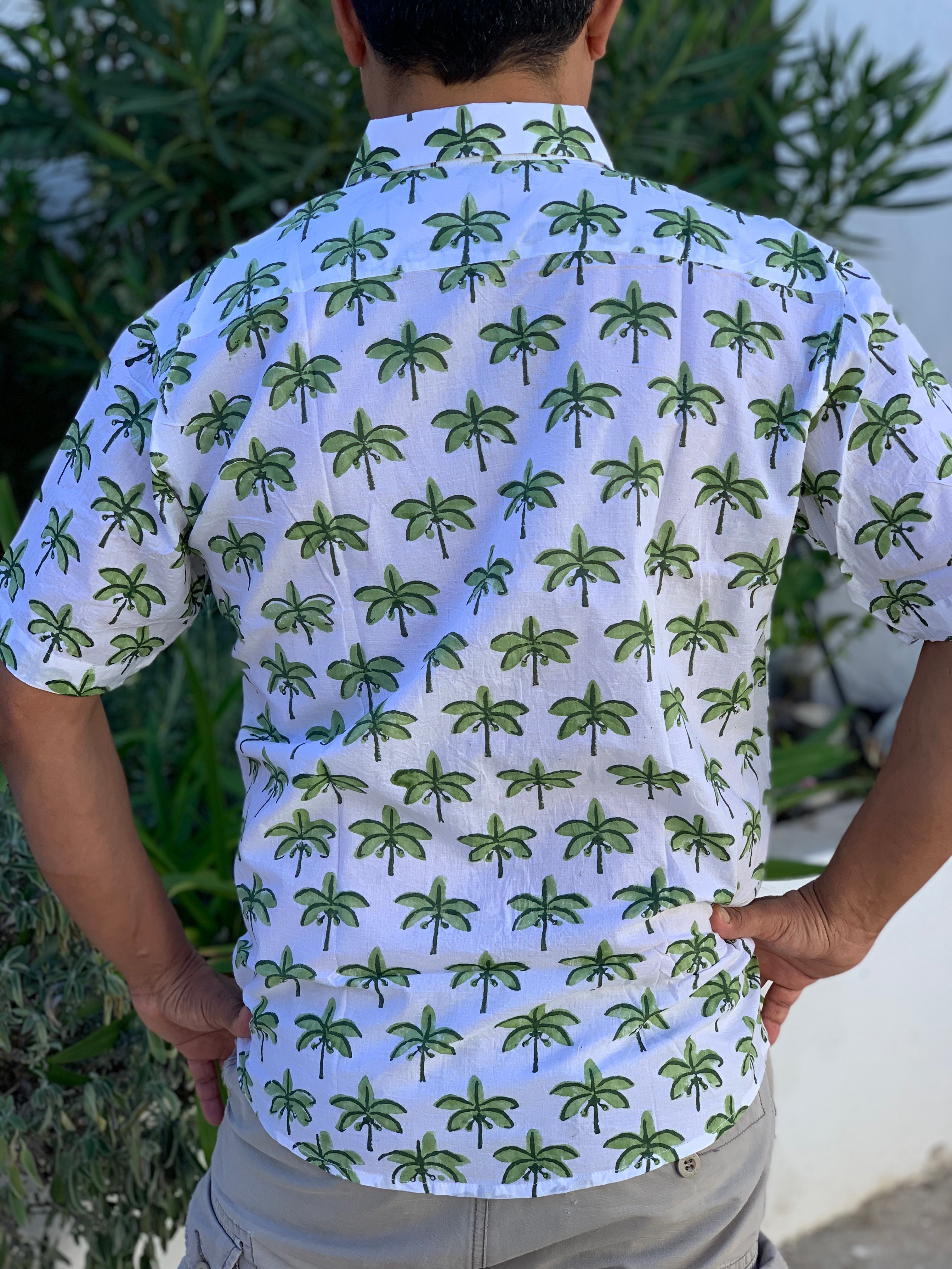 Stylish Ibiza Men's Shirt with Palm Tree Print - Breathable Summer Casual Wear for Beach, Vacation & Outdoor Activities
