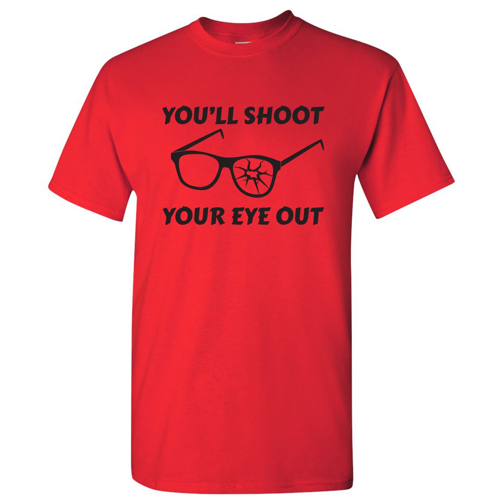 Funny Christmas Holiday BB Gun Glasses T-Shirt | 'You'll Shoot Your Eye Out' Quote | Festive Ugly Sweater Party & Family Gift Idea