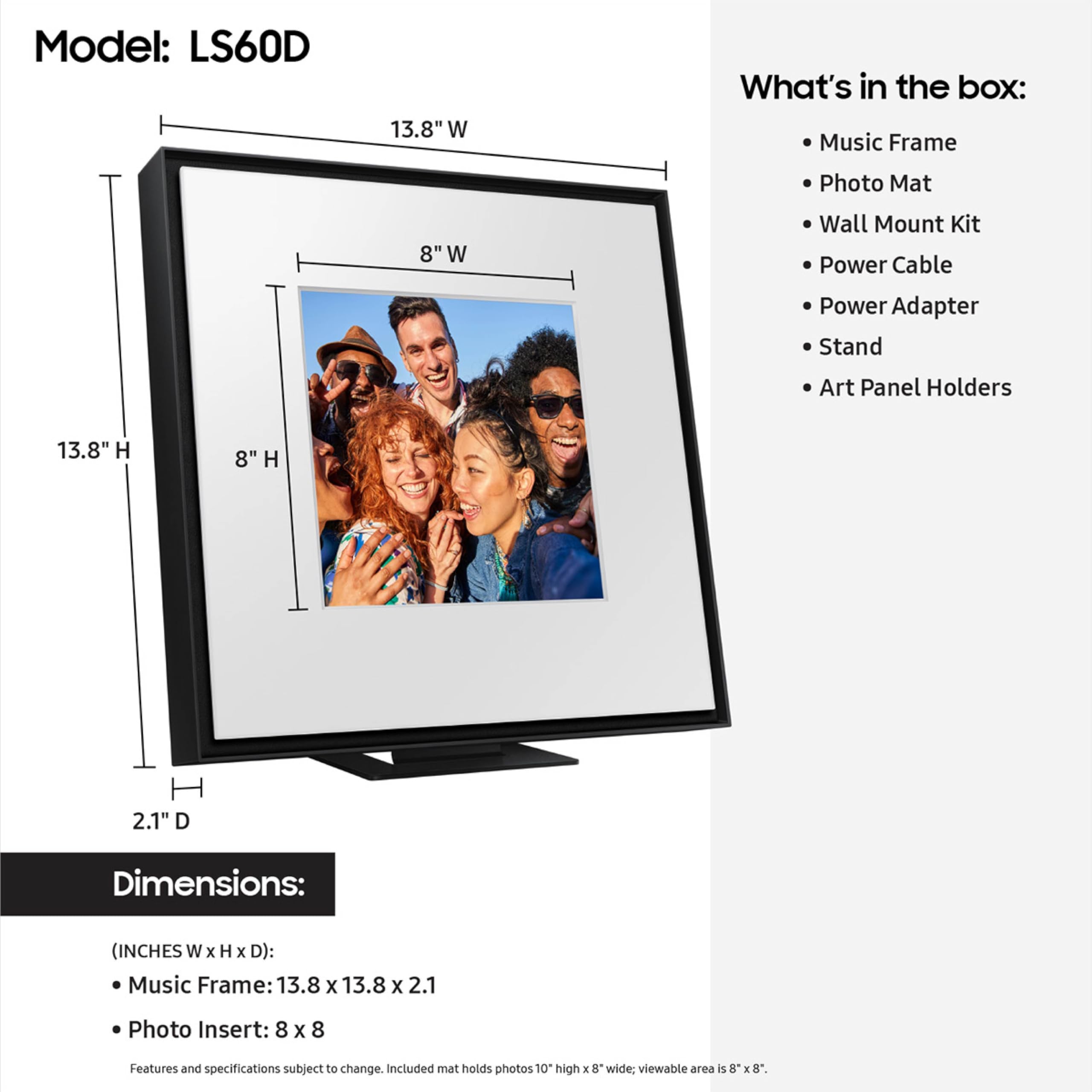 Refurbished Samsung LS60D Music Frame Smart Speaker - HW-LS60D/ZA | Wireless Bluetooth Audio System for Home Theater & Living Room Decor