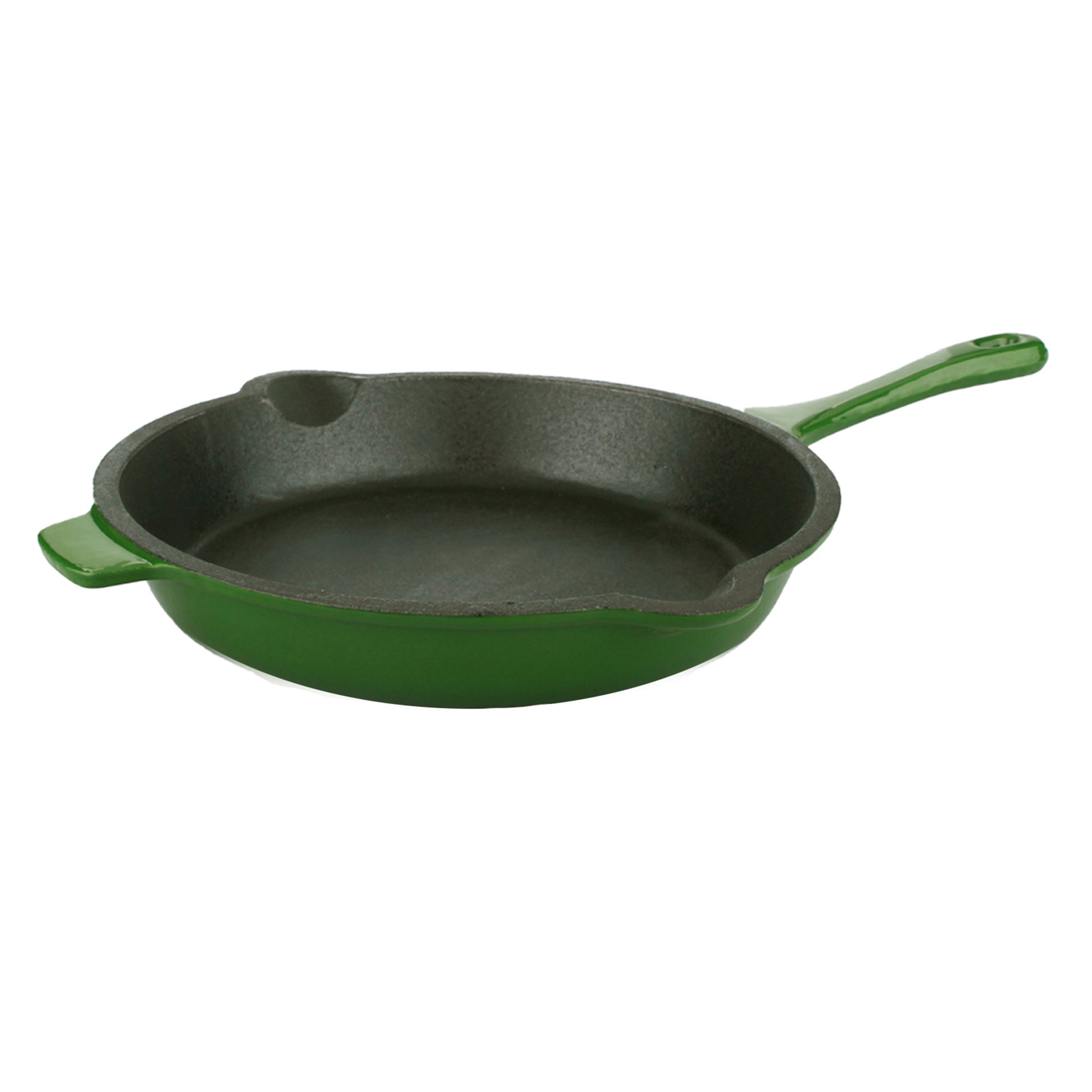 BergHOFF Neo 10-Inch Cast Iron Skillet - Pre-Seasoned, Non-Stick, Oven Safe, Green - Perfect for Searing, Baking & Frying Steaks, Pancakes & More