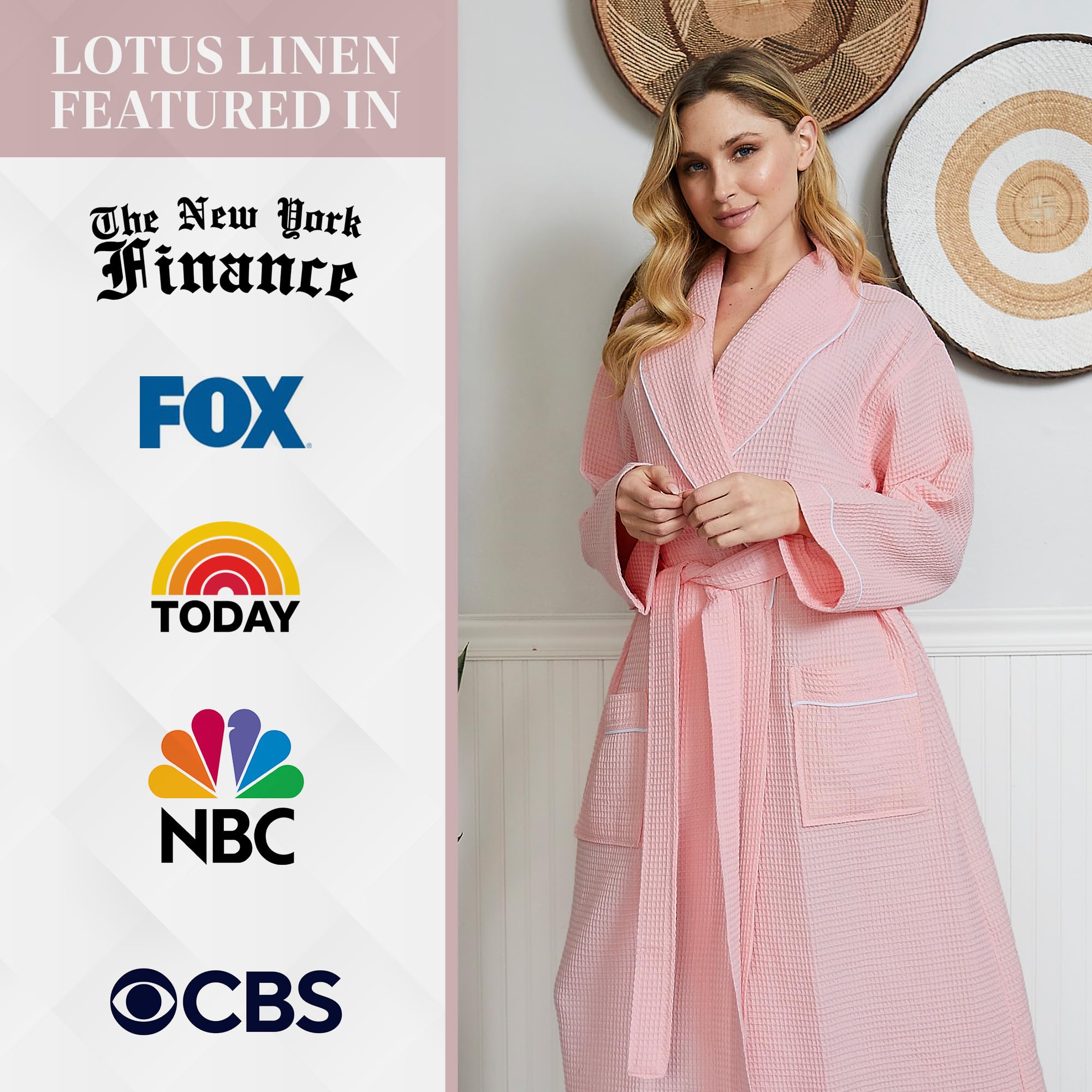 Lotus Linen Women's Lightweight Waffle Weave Robe - Soft Long Cotton Bathrobe - Kimono Style Spa Bathrobe for Women - Perfect for Relaxation, Lounging & After Shower