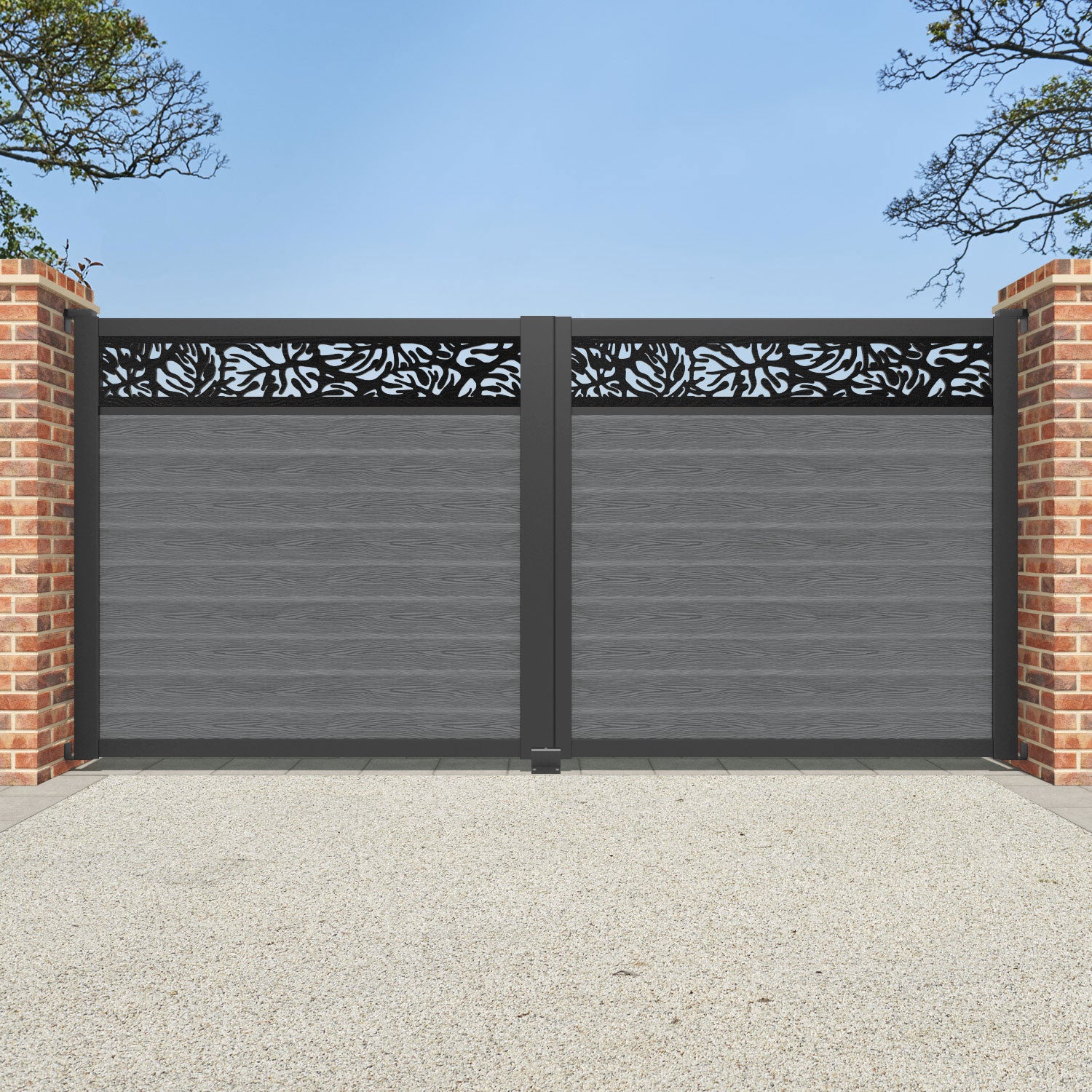Classic Botanic Straight Top Driveway Gate - Mid Grey with Top Screen | Elegant Driveway Entrance for Homes & Gardens | Perfect for Privacy & Security