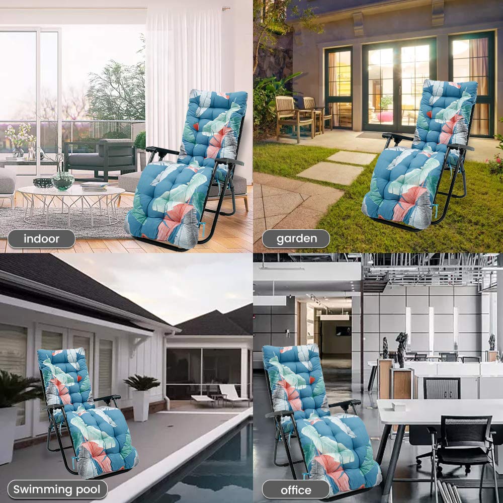 67 Inch Outdoor Lounge Chair Cushion - Floral Print Sun Lounger Pad with Non-Slip Ties, High Back Support for Patio, Poolside & Garden Use (Style 2) - Replacement Cushion Only (Chair Not Included)
