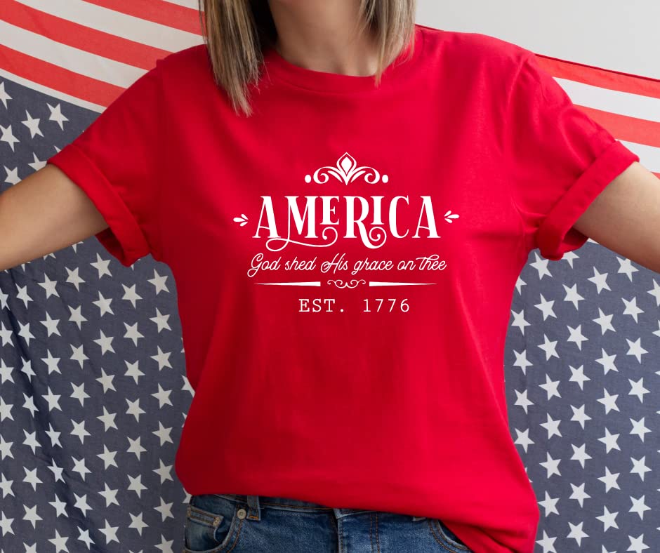USA Patriotic Women's Plus Size 4th of July T-Shirts - God Bless America Christian Tee for Independence Day Celebrations & Summer BBQ Outfits