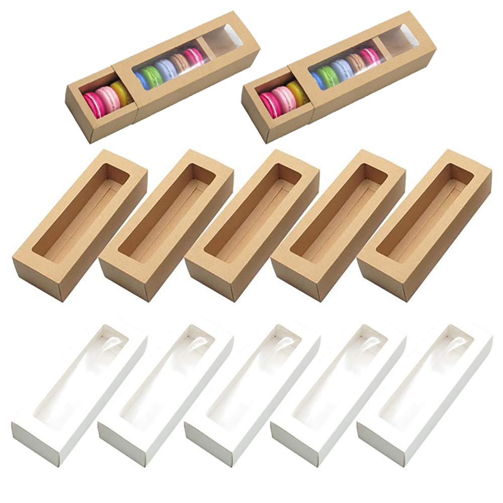 12 Pack Brown Kraft Macaron Boxes with Clear Window - Premium Macaron Packaging for Cookies, Mini Cupcakes & Desserts | Perfect for Bakery, Gift Giving & Party Favors