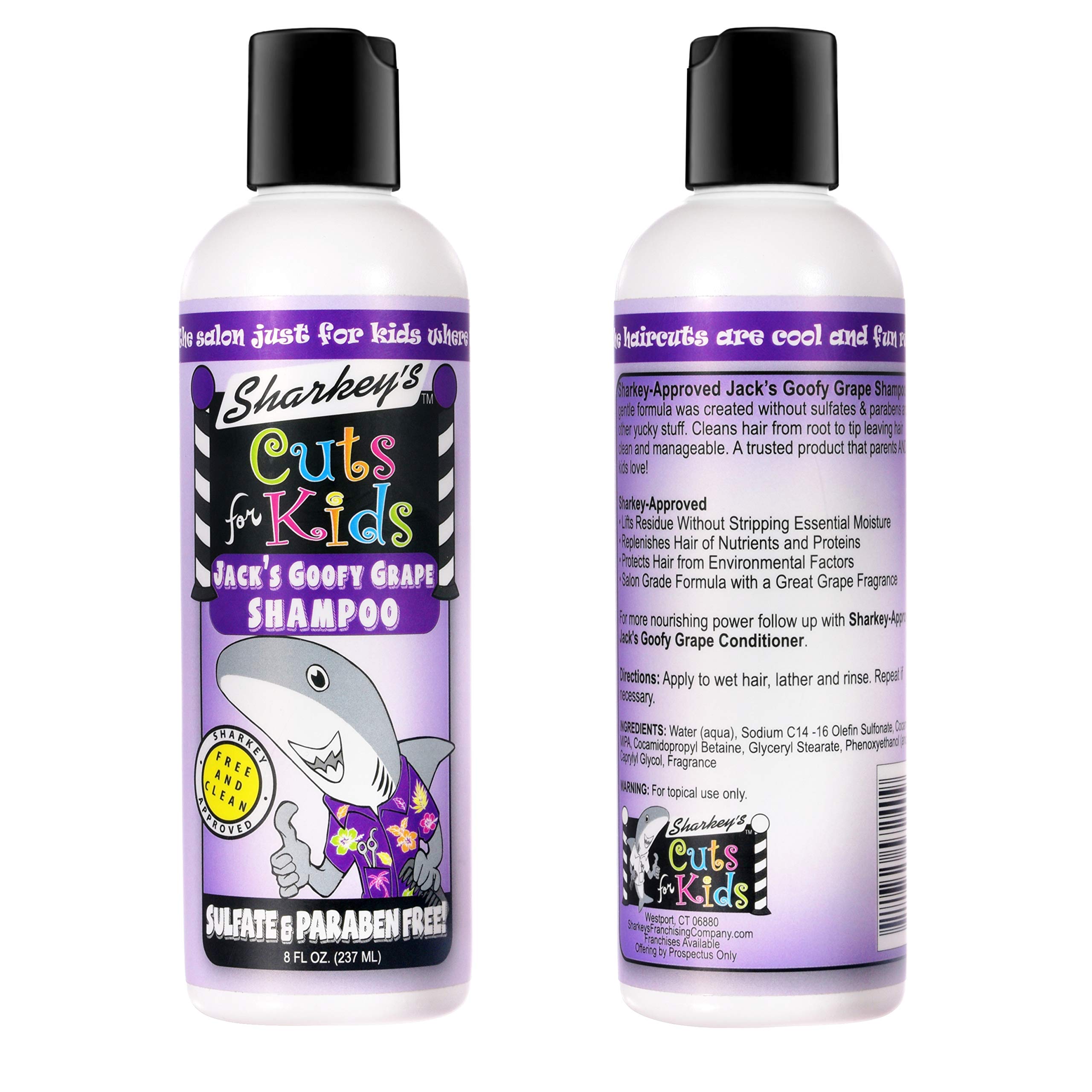 Sharkey's Grape Scented Kids Shampoo & Conditioner Set with Baby Shark Plush Backpack Clip - Sulfate Free, Paraben Free Hair Care for Toddlers & Children - Perfect for Bath Time, Travel & School Accessories