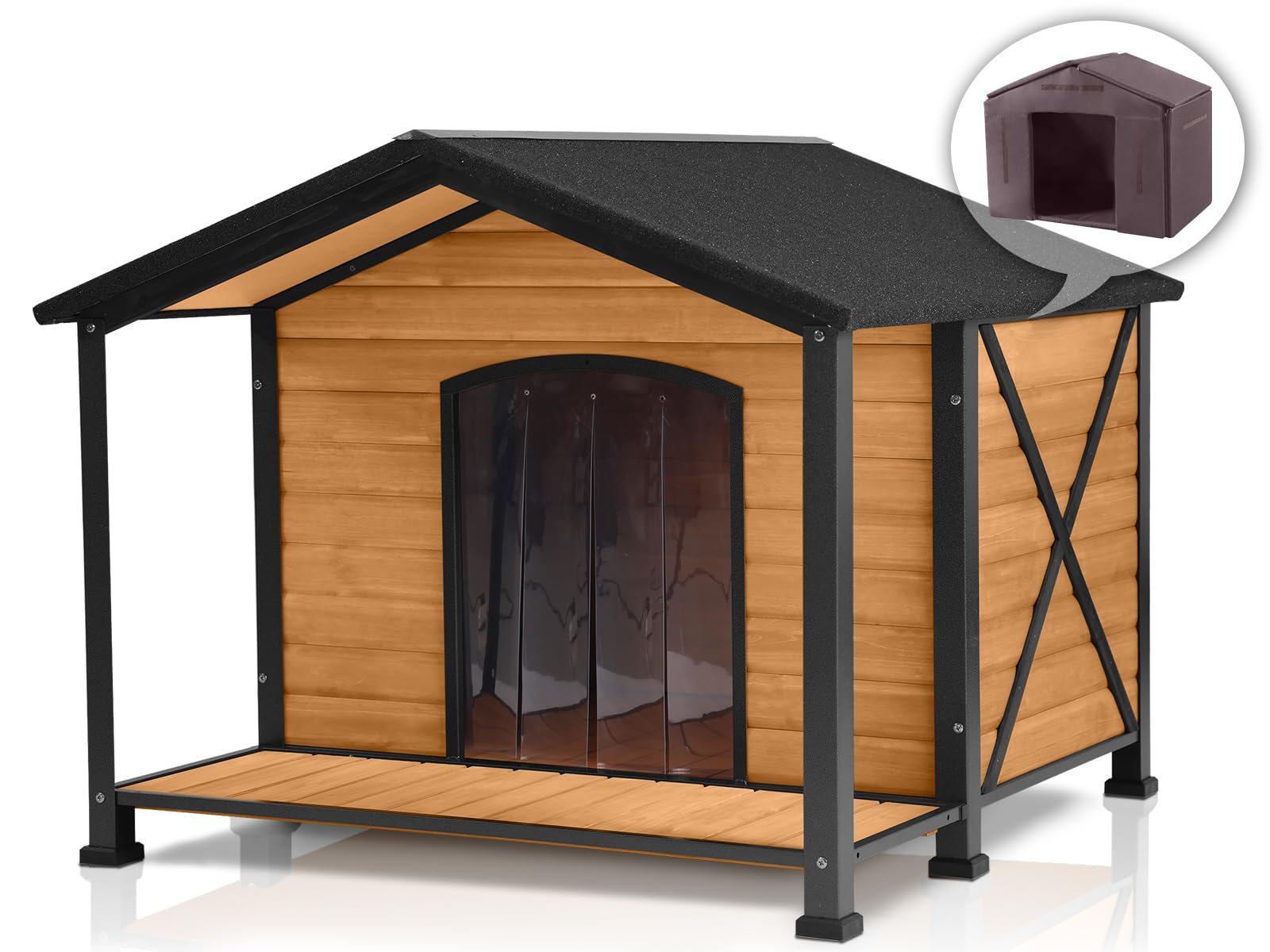 Outdoor Weatherproof Dog House with Insulated Design - Heavy Duty Iron Frame & Fir Wood Construction - Large Size for All Dog Breeds - Perfect for Backyard, Patio, and Garden Use
