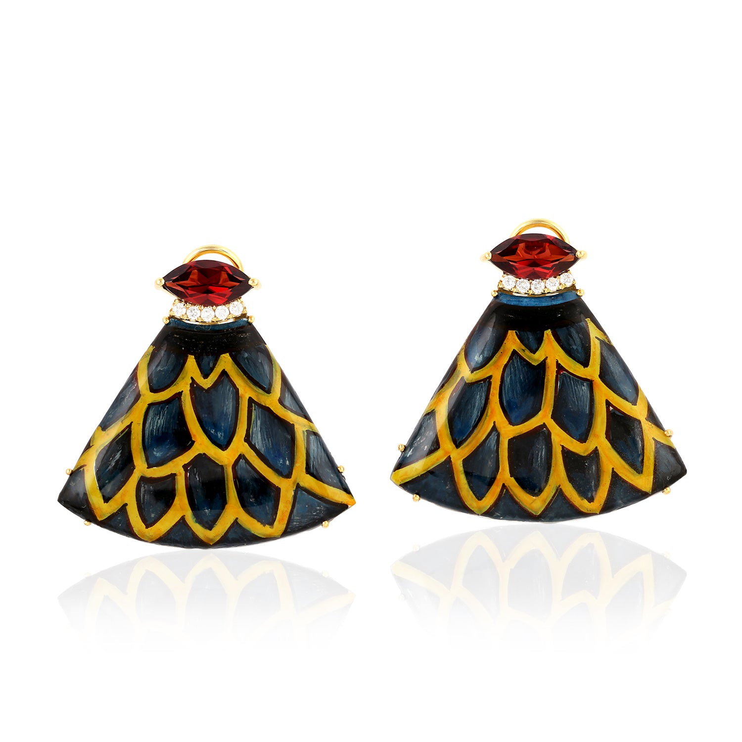 Exquisite Marquise Cut MOP & Garnet Pave Diamond Enamel Dangle Earrings in Gold - Perfect for Weddings, Parties & Special Occasions