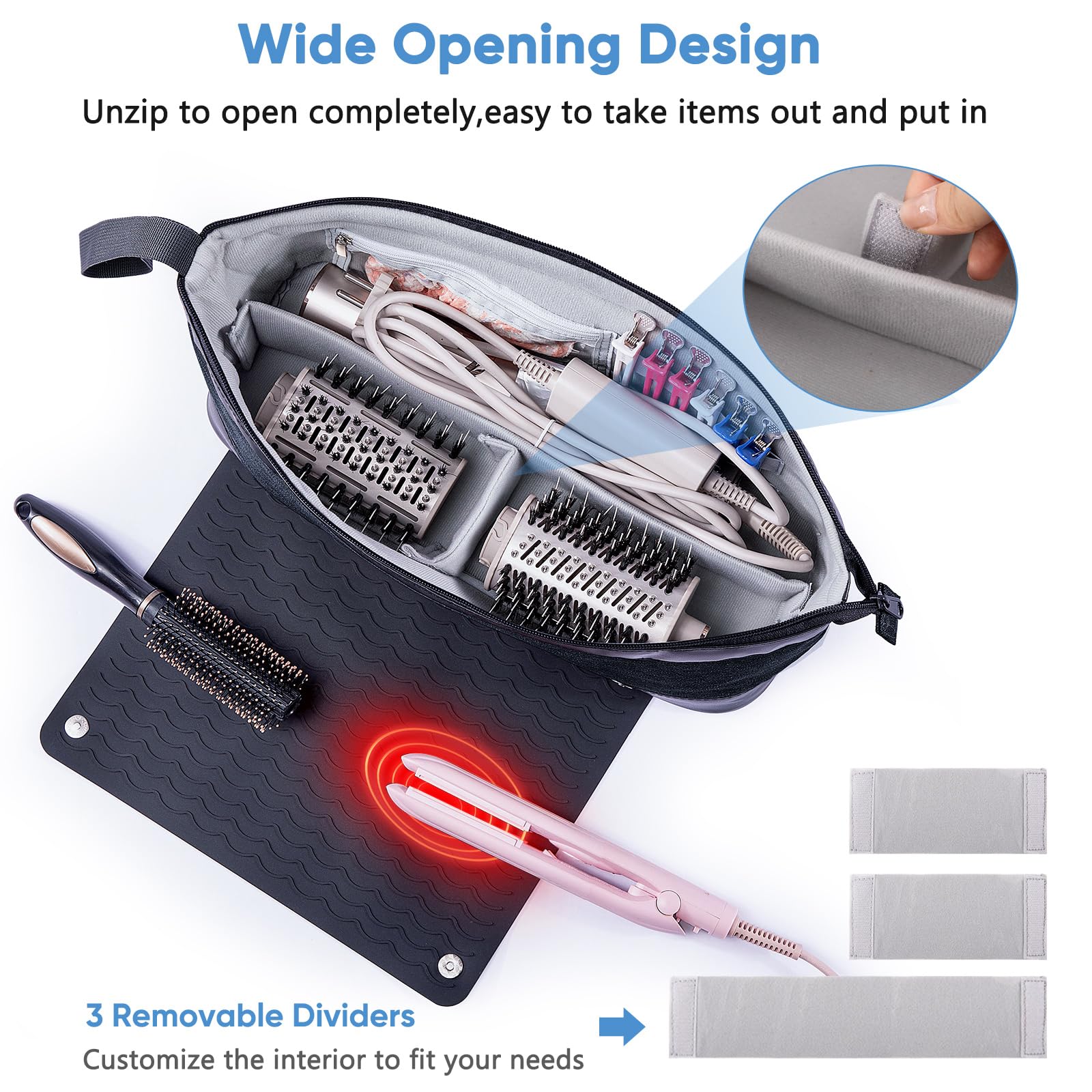 2-in-1 Heat Resistant Travel Bag for Hair Tools | Portable Organizer for Curling Irons, Flat Irons, Hair Dryers & Accessories | Perfect for Salon Professionals & Travel | Durable Hot Tools Storage Case with Removable Heat Mat