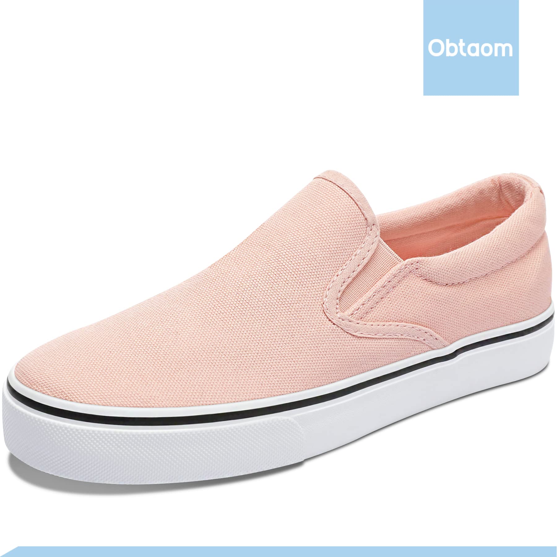 **Obtaom Women's White Sneakers - Slip On Canvas Loafers for Women, Low Top Casual Shoes - Perfect for Walking, Work & Everyday Outfits**