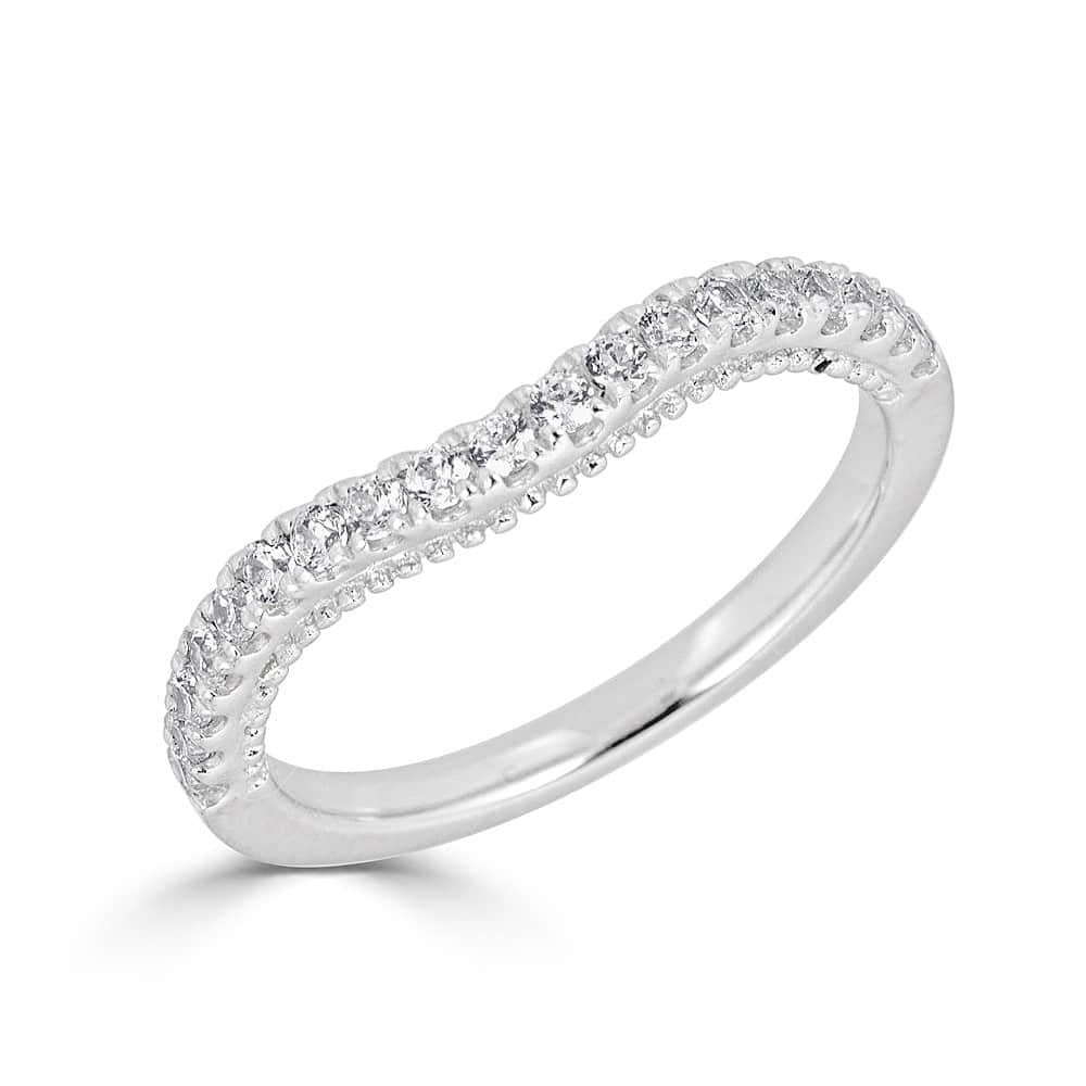 14K Gold 0.19 CTW Diamond Curved Milgrain Wedding Band Ring - Elegant Bridal Jewelry for Engagement, Anniversary & Special Occasions