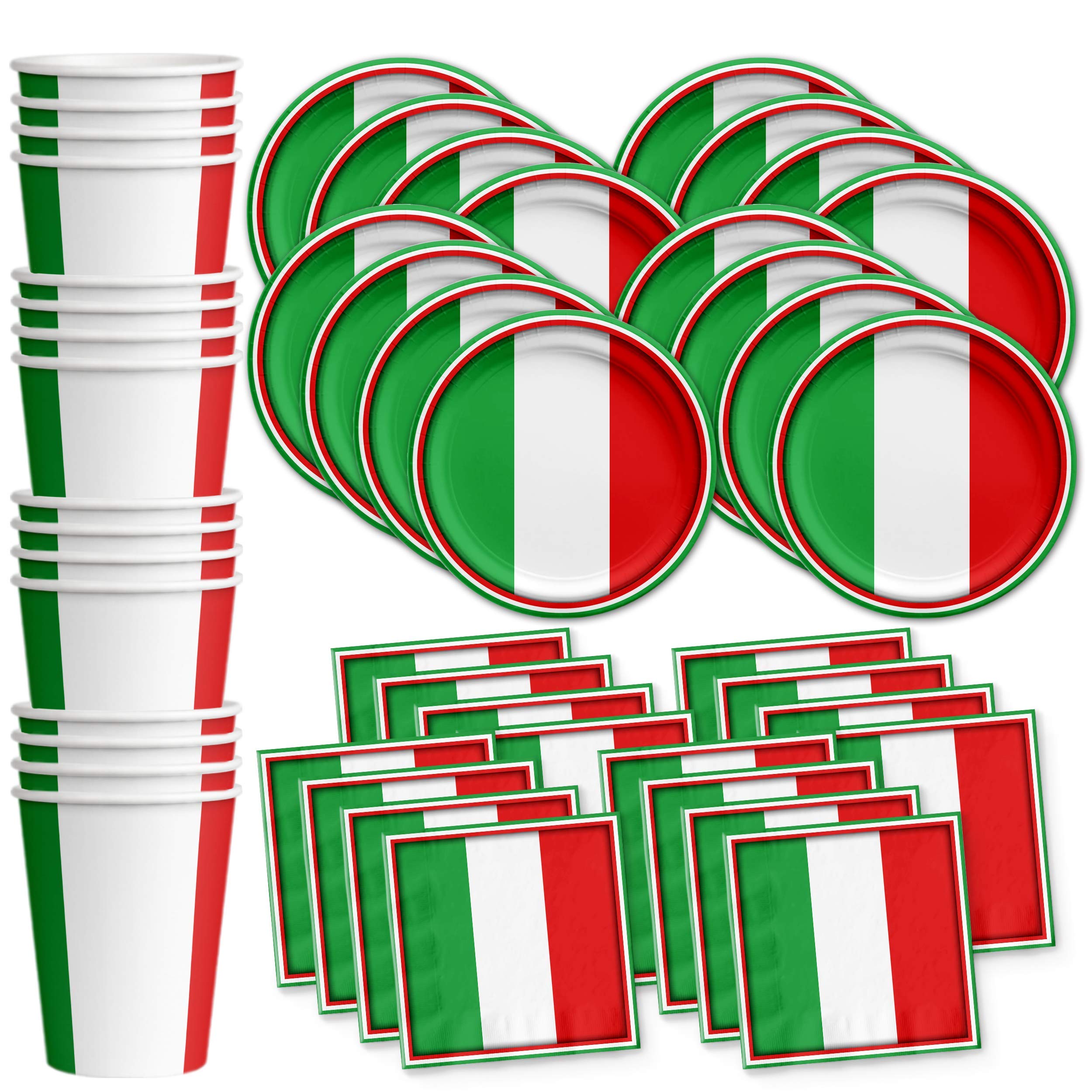 Italian Flag Themed Birthday Party Supplies Set - 16-Piece Tableware Kit with Plates, Napkins & Cups for Patriotic Celebrations & National Day Events