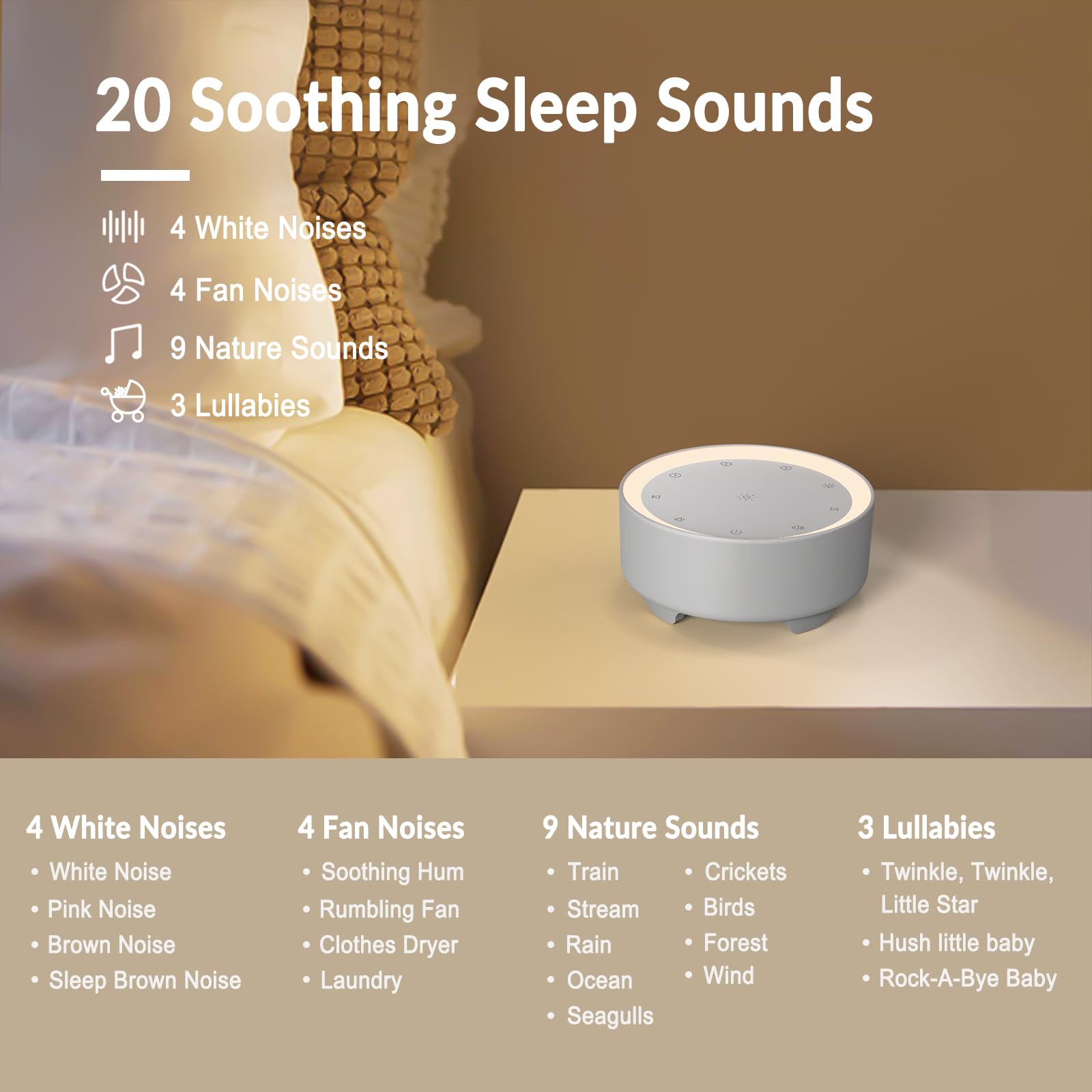 Kipcush White Noise Machine & Night Light - 20 Soothing Sleep Sounds for Adults, Babies & Kids - Portable Sound Machine for Bedroom, Nursery, Office & Travel (Small, Gray) - Perfect for Sleep Aid, Relaxation & Meditation