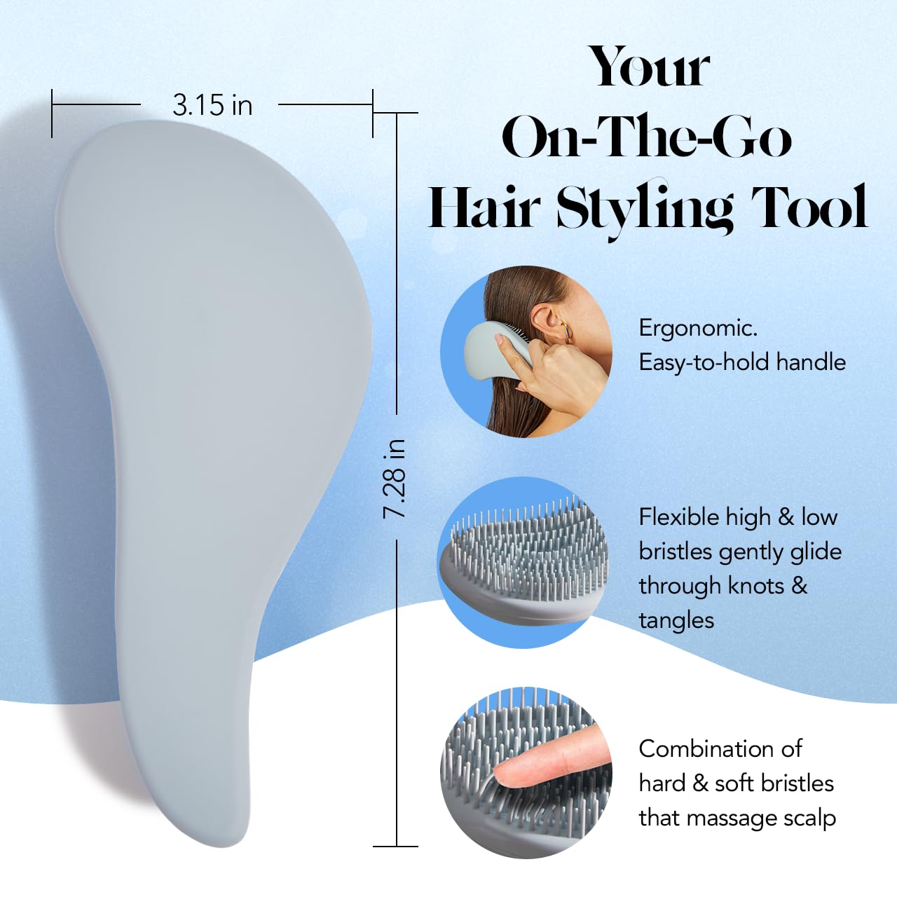 Kitsch Detangling Hair Brush for Curly & Straight Hair - Wet & Dry Use with Flexible Bristles - Hairbrush for Women, Men & Kids - Perfect for Shower, Travel & Daily Styling - Haze Blue
