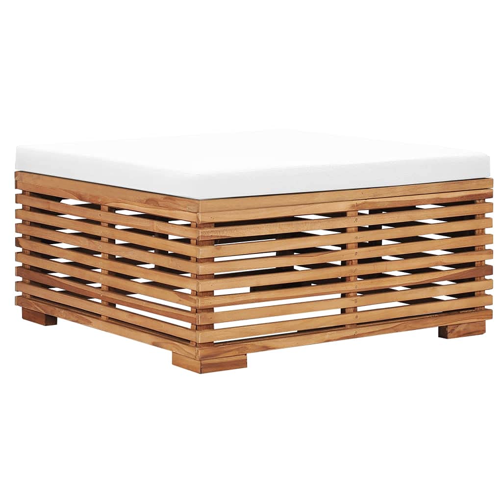 Premium Teak Wood Garden Footrest with Soft Cream Cushion - Ergonomic Outdoor Lounge Chair Accessory for Patio, Deck, or Poolside Relaxation