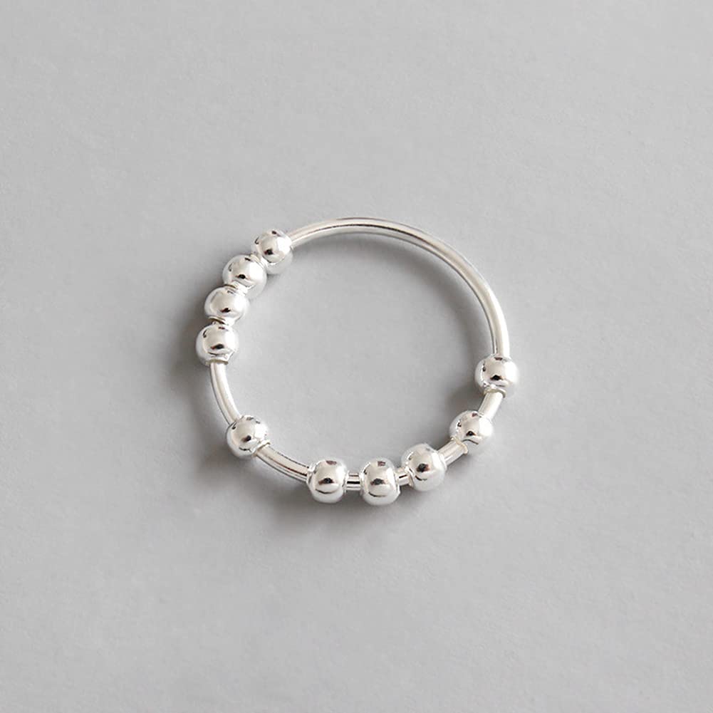 iKASUS Silver Bead Spinner Ring for Women & Men - Stress Relief Anxiety Fidget Ring, Stackable Sensory Toy for ADHD & Focus - Perfect for Office, Travel & Relaxation