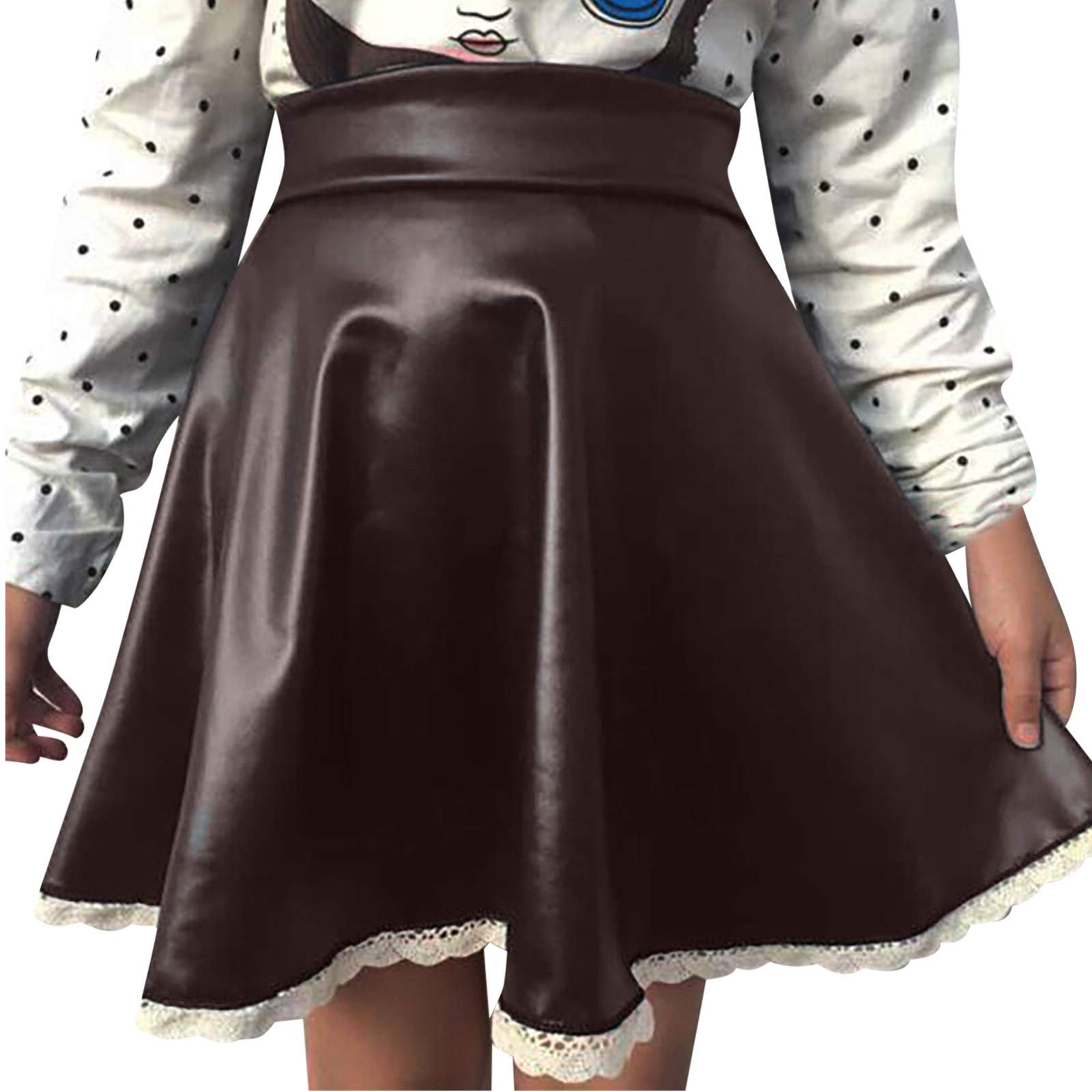 KLFGJ Women's Solid Lace Tutu Skirt - Short Pleated High Waist Fashion Skirt in Coffee (Size S) | Perfect for Dance, Parties, and Casual Wear
