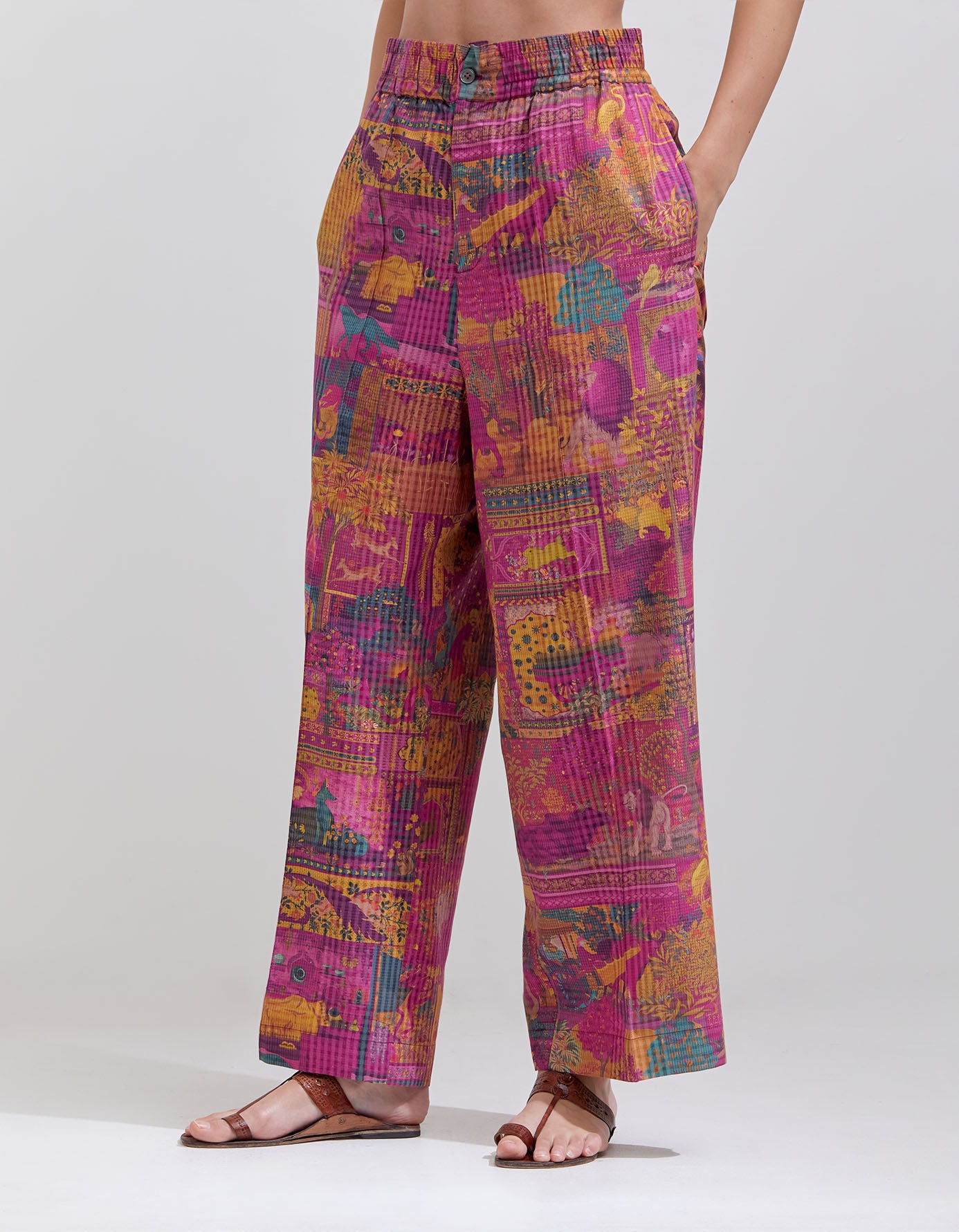 Panchatantra Chandrika Women's Purple Cotton Silk Check Pants - Comfortable & Stylish for Casual Wear, Office & Travel